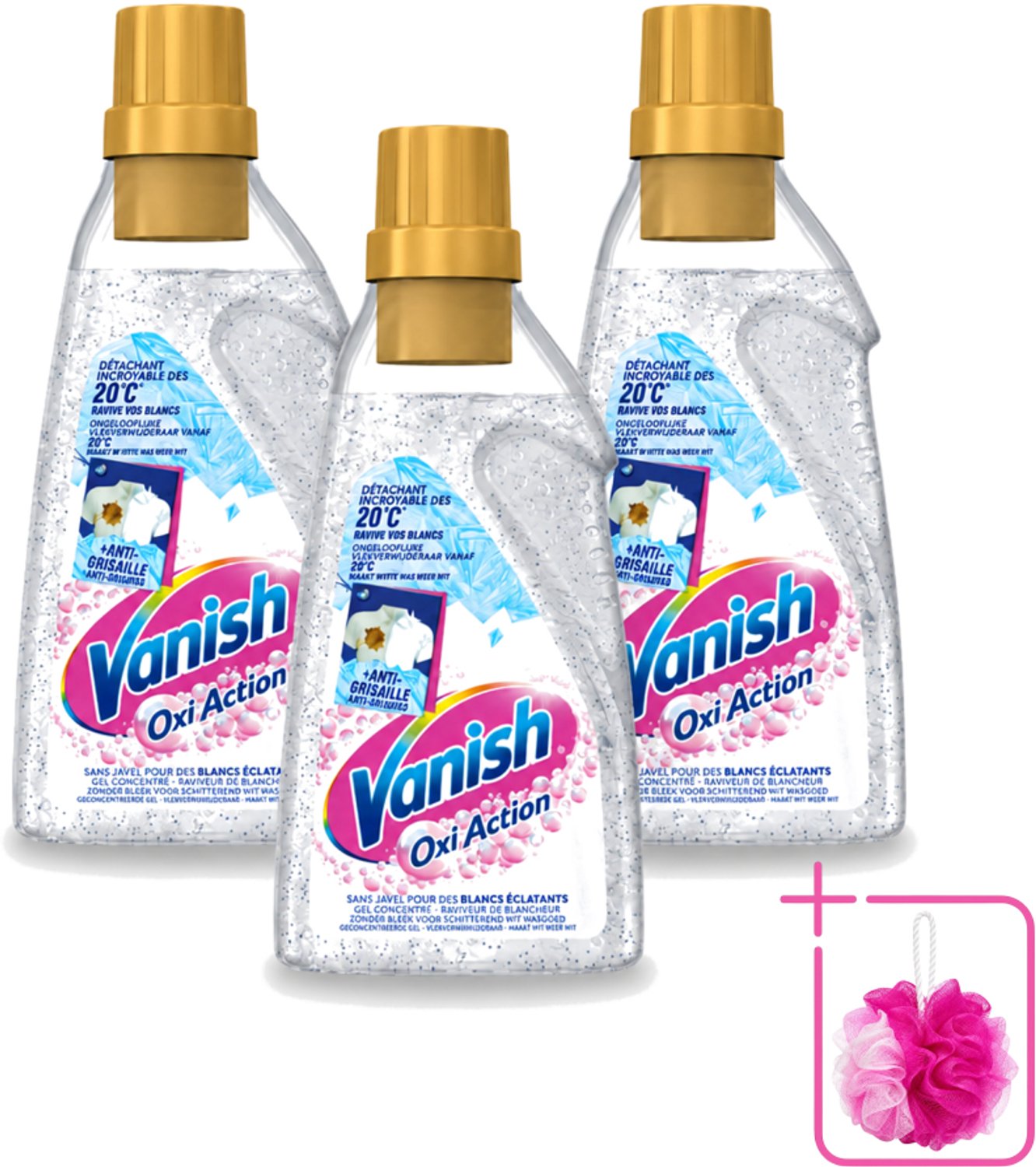 3 x Vanish Oxi Action - Vlekkenverwijderaar Gel - Zonder Bleek - Witte Was - 15 Wasbeurten - Bulkverpakking - Wit was - Douchemop - Vlekkenverwijderaar