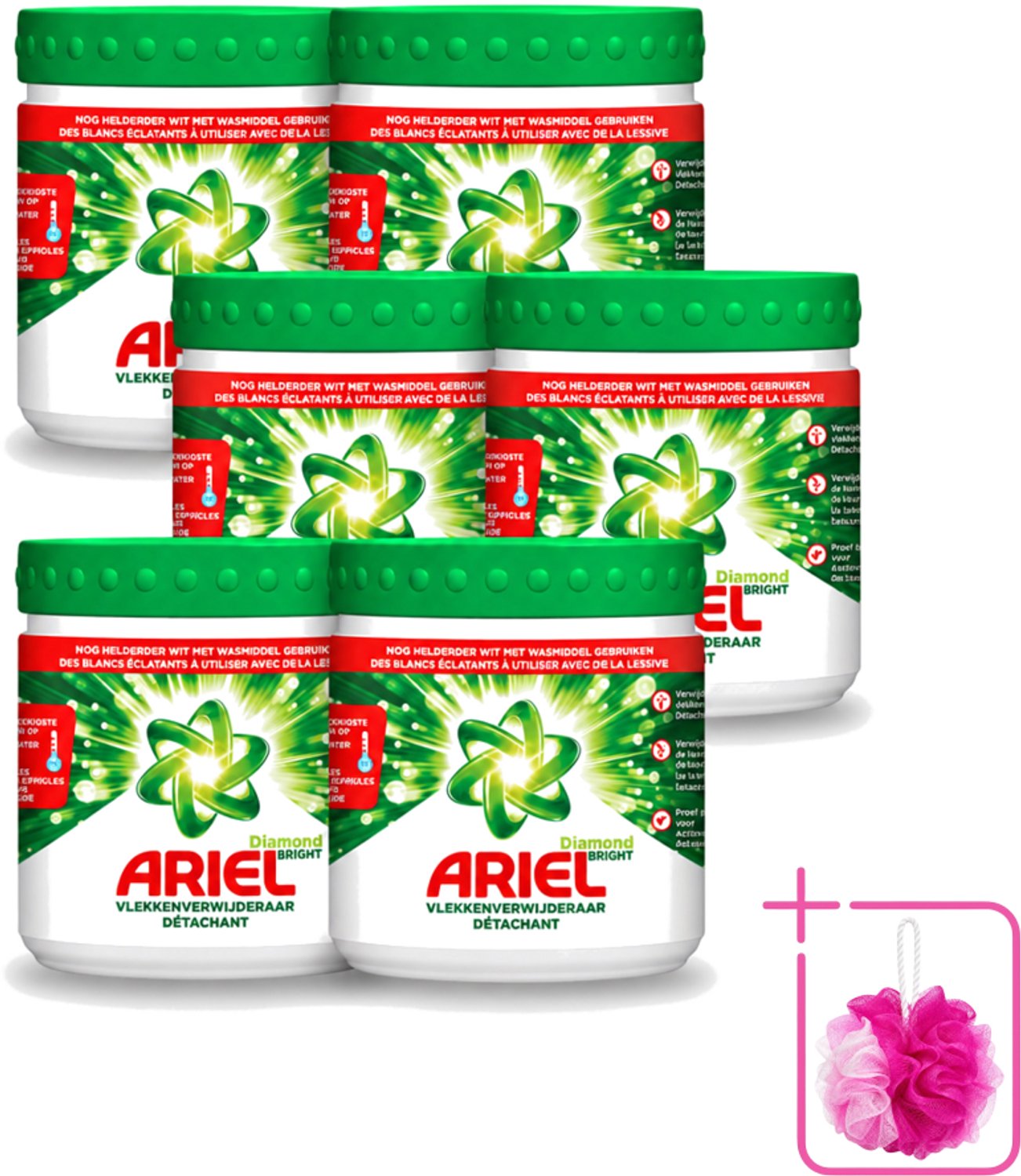 6 x Ariel Diamond Bright - Vlekverwijderaar Poeder - Witte Was - 30 Wasbeurten - Bulkverpakking - Vlekverwijderaar - Douchemop - Witte was