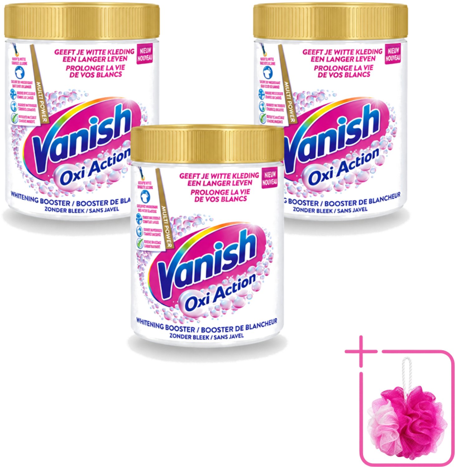 3 x Vanish Oxi Action - Vlekkenverwijderaar - Wasbooster - Zonder Bleek - Witte Was - 1 Kg - Bulkverpakking - Vlekkenverwijderaar - Douchemop - Witte was