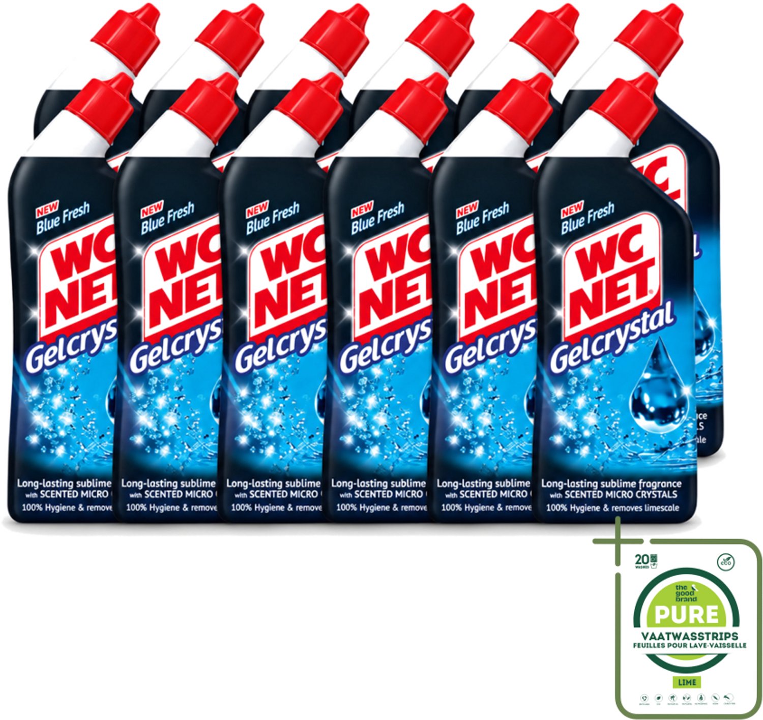 12 x WC-Net - Toiletreiniger - Gel - Blue Fresh - Anti-Kalk - 750 ml - Grootverpakking - Vaatwasstrips - Toiletreiniger - Kalkaanslag - Vlekken - Hygiëne - Desinfecterend