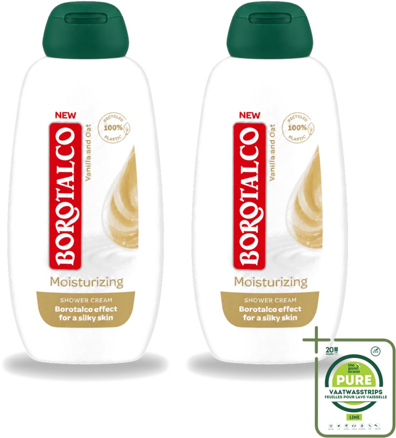2 x Borotalco - Douchegel - Moisturizing - Vanilla & Oat - 250 ml - Grootverpakking - Vaatwasstrips - Douchegel - Huid Verzorgen - Huid Hydrateren - Vanille Geur - Haver Extract