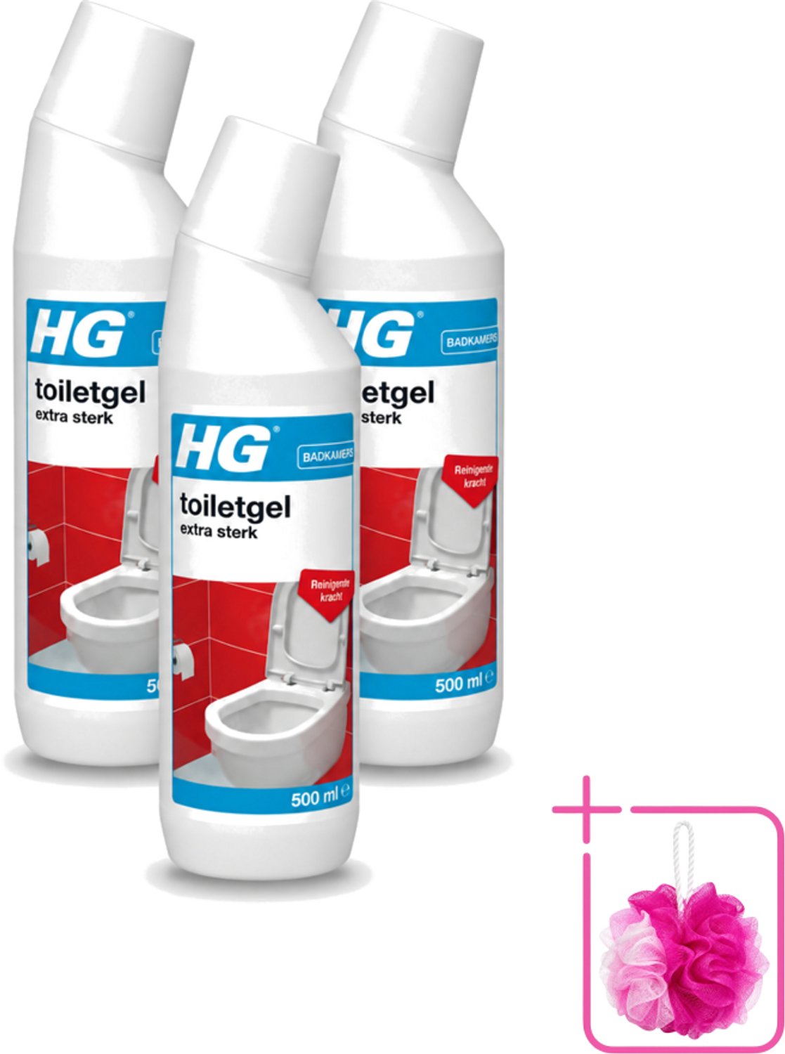 3 x HG - Badkamers - Toiletgel Extra Sterk - Reinigende Kracht - 500 ml - Bulkverpakking - Toiletgel - Douchemop - Toilet reinigen