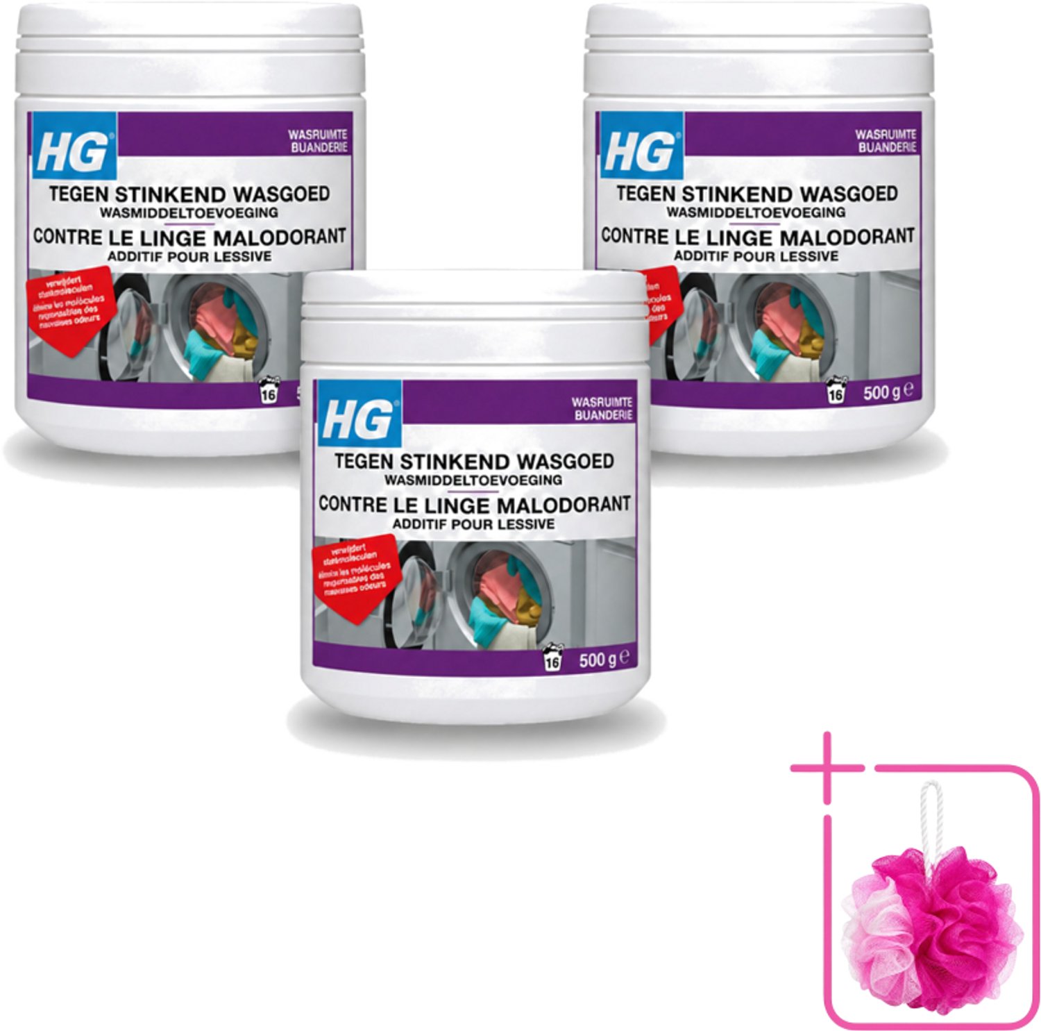 3 x HG - Wasruimte - Tegen Stinkend Wasgoed - Wasmiddeltoevoeging - 500 g - Bulkverpakking - Wasmiddel tegen stank - Douchemop - Stinkend wasgoed