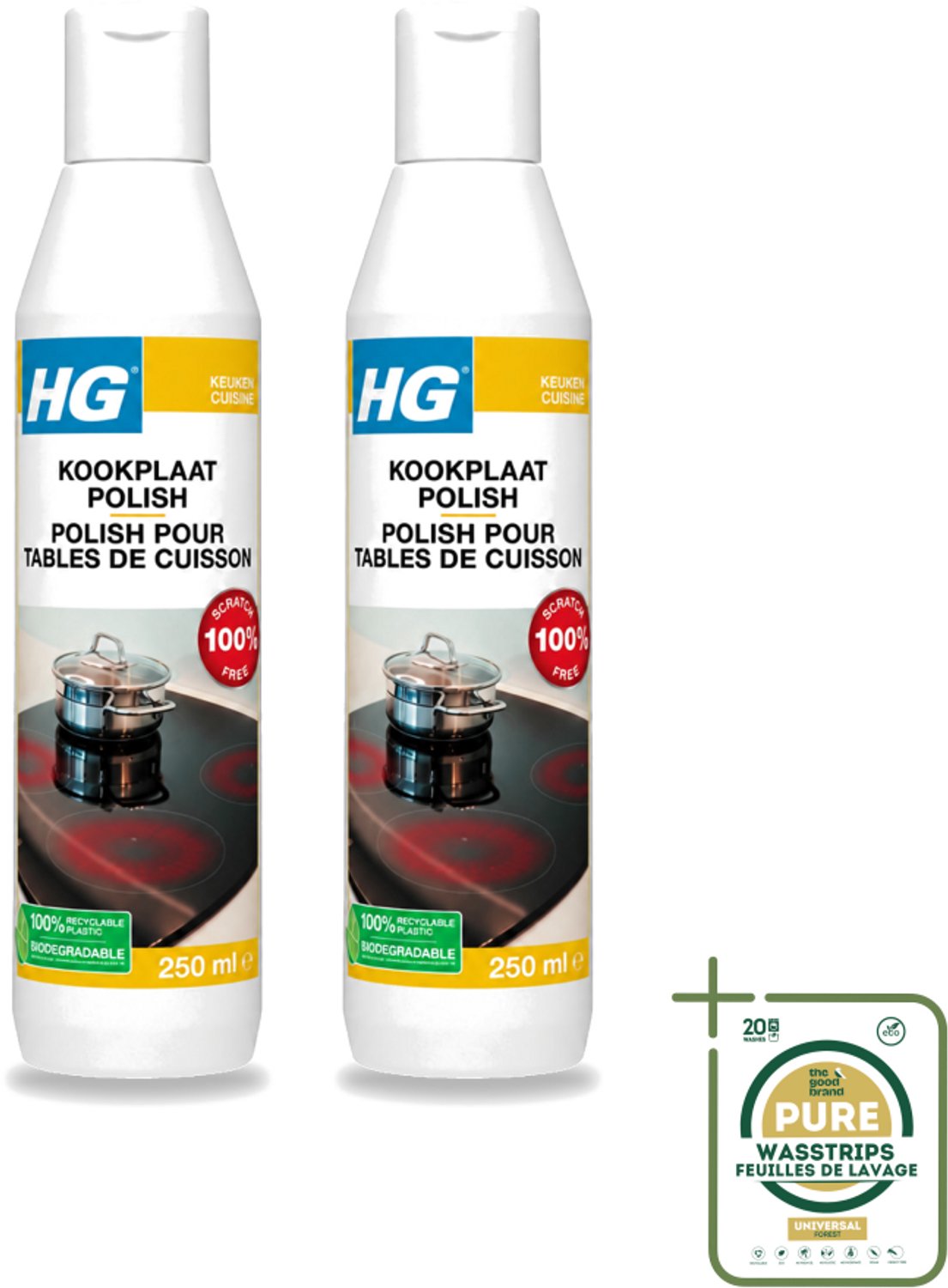 2 x HG - Kookplaatreiniger Polish - Verwijdert Veilig & Effectief Vuil - Beschermende Glans - 250 ml - Kookplaat Reinigen - Vet Verwijderen - Kalk Verwijderen - Kookranden Verwijderen - Inductieplaat Reinigen