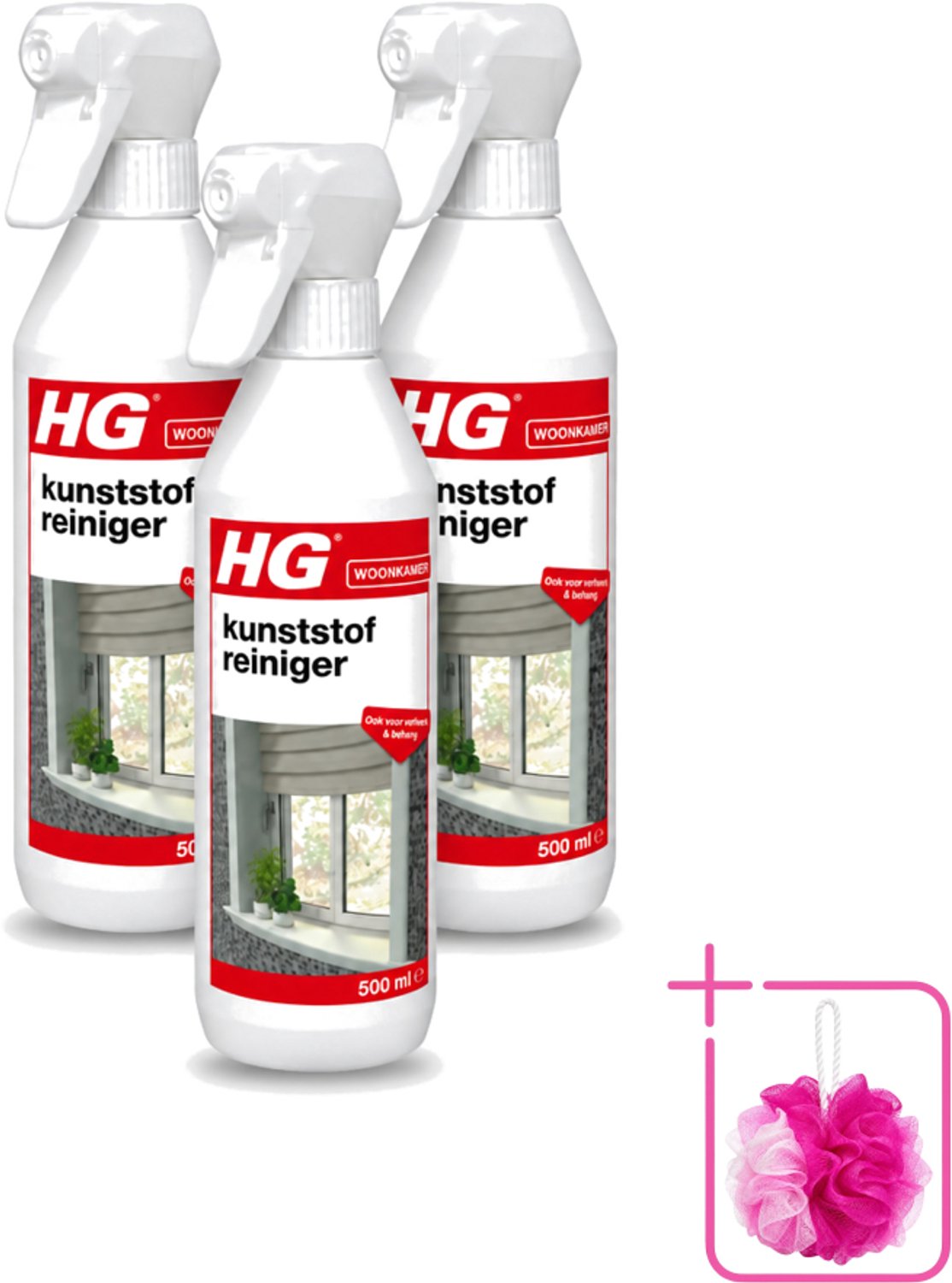 3 x HG - Kunststofreiniger Spray - Ook Voor Verfwerk & Behang - 500 ml - Bulkverpakking - Kunststof reinigen - Douchemop - Verfwerk reinigen