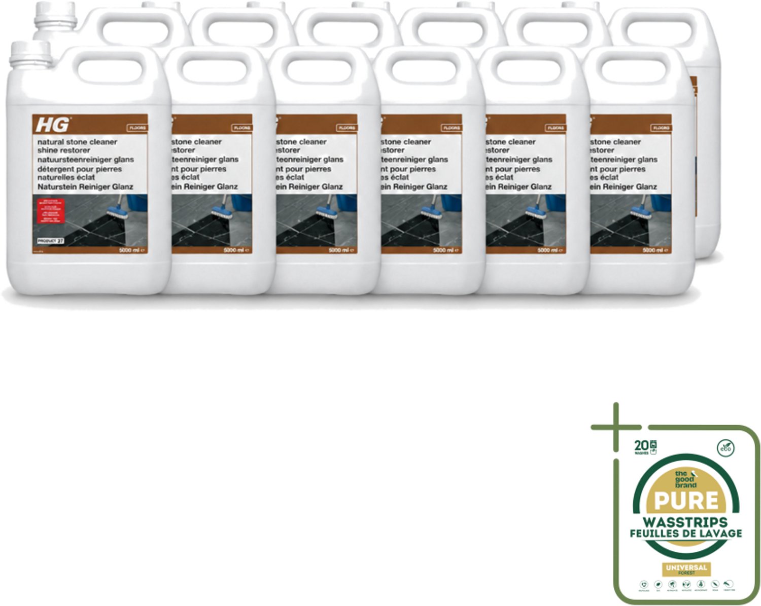 12 x HG - Natuursteenreiniger Glans - 40 Dweilbeurten - 5L - Wasstrips - Natuursteen Reinigen - Marmer Reinigen - Glans Herstellen - Natuursteen Schoonmaken - Natuursteen Onderhoud