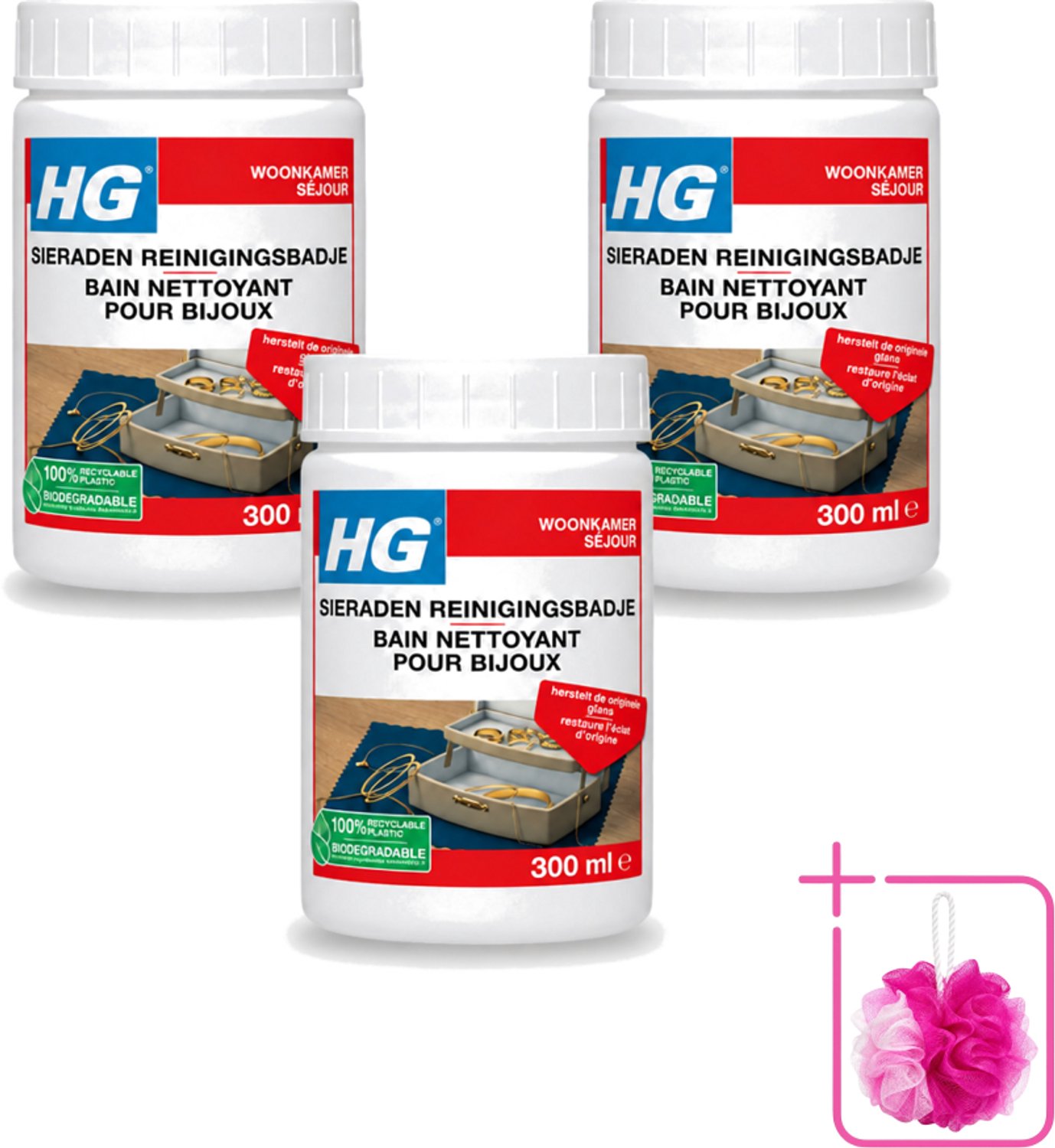 3 x HG - Sieraden Reinigingsbadje - Glansherstellend - 300 ml - Bulkverpakking - Sieraden reinigen - Sieraden reinigingsbadje