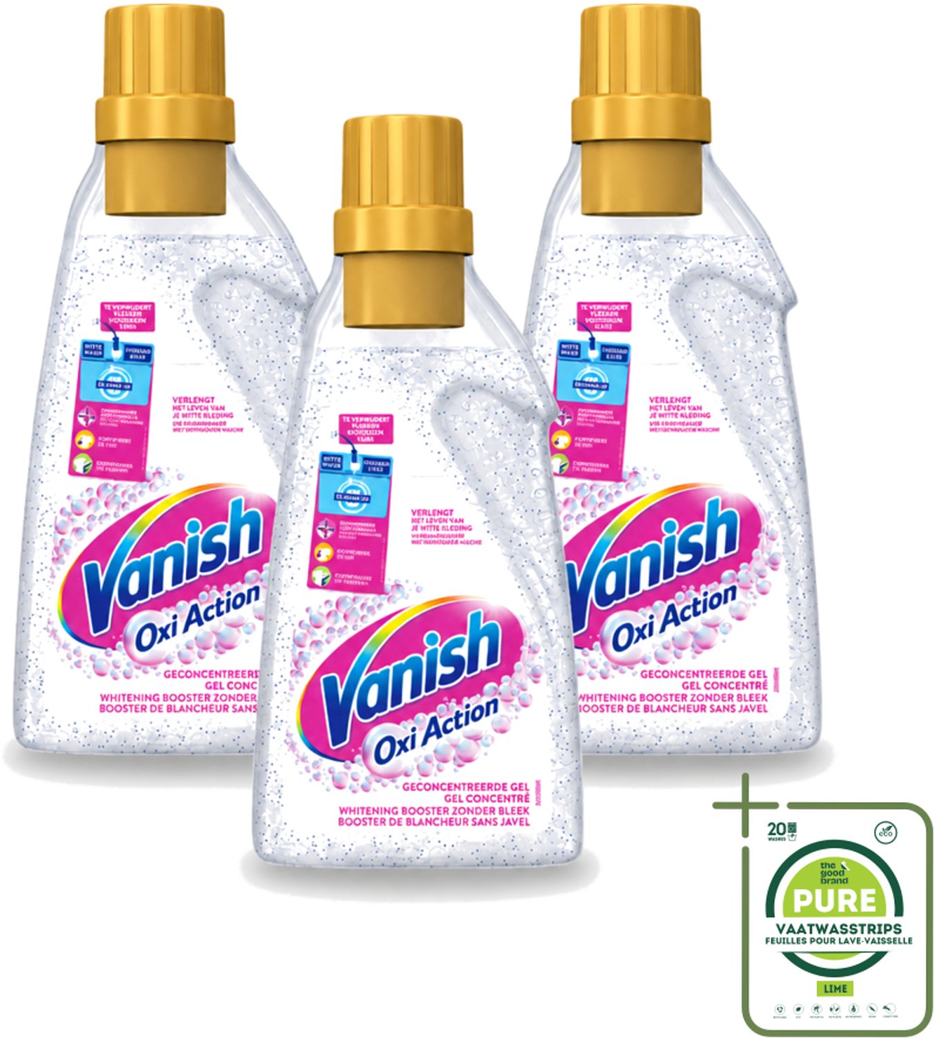 3 x Vanish Oxi Action - Vlekkenverwijderaar Gel - Witte Was - 1.5 L - Grootverpakking - Vaatwasstrips - Wit Was - Vlekverwijderaar - Bleekvrije Was - Witheid Herstellen - Geur Neutraliseren