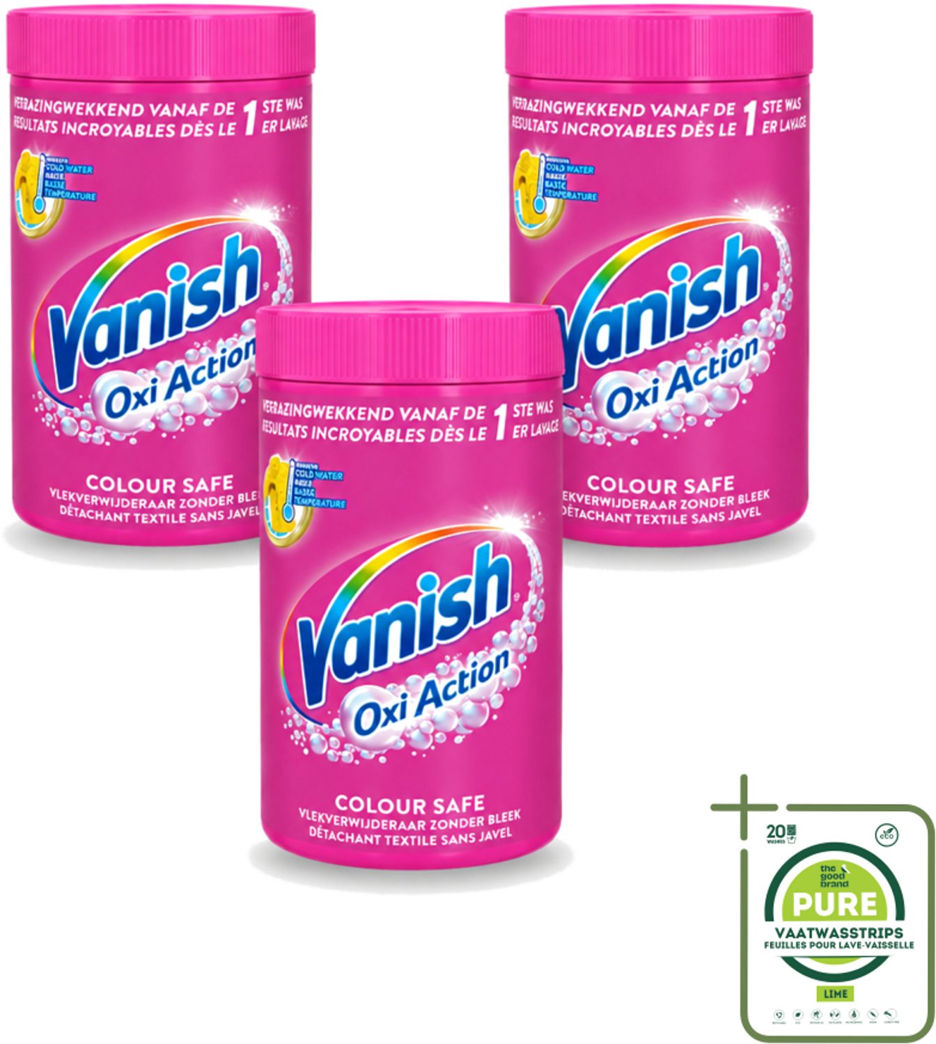 3 x Vanish Oxi Action - Veilige Kleur - Vlekkenverwijderaar Poeder - Zonder Bleek - Gekleurde Was - 1.5 Kg - Grootverpakking - Vaatwasstrips - Vlekverwijderaar - Kleur Veilig - Wasmiddel - Poeder - Gekleurde Was
