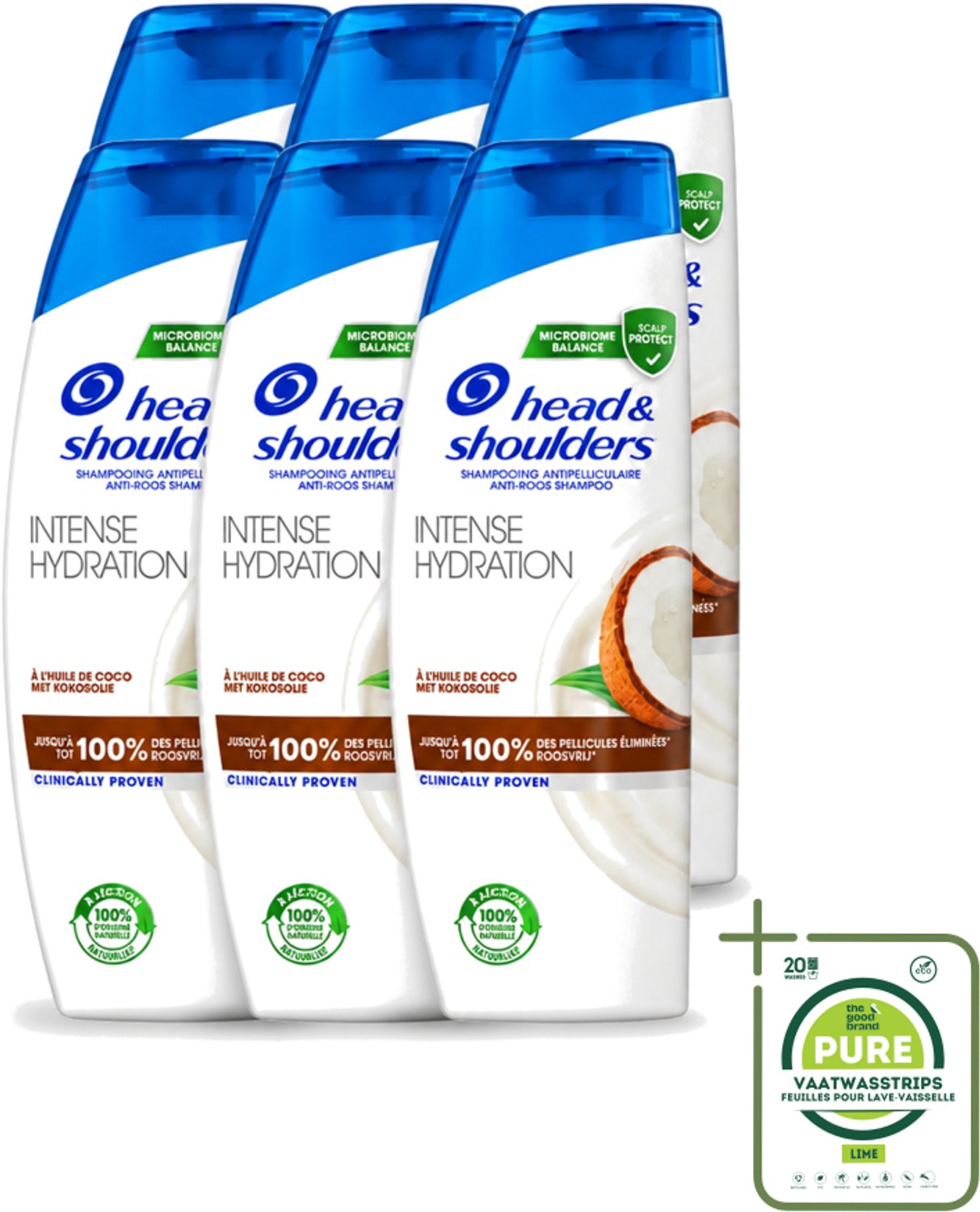 6 x Head & Shoulders - Anti-Roos Shampoo - Intense Hydration - Met Kokosolie - 285 ml - Grootverpakking - Vaatwasstrips - Anti-roos Shampoo - Roosvrij Haar - Gezonde Hoofdhuid - Kokosolie Shampoo - Hydraterend Shampoo