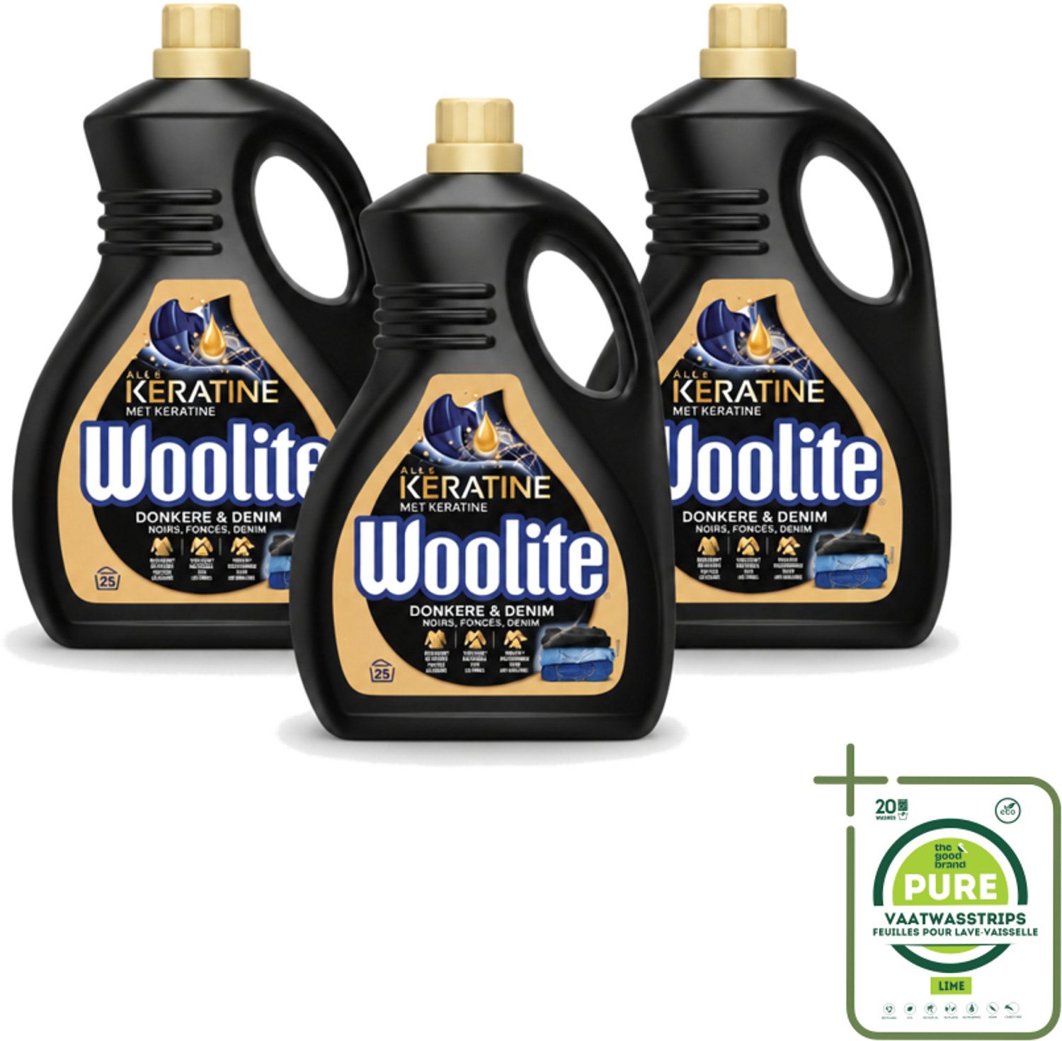 3 x Woolite Dark - Vloeibaar Wasmiddel - Met Keratine - Donkere & Denim Was - 25 Wasbeurten - 1,5L - Grootverpakking - Donker Wasmiddel - Denim Wasmiddel - Kleurbeschermend Wasmiddel - Keratine Wasmiddel - Wasmiddel Voor Donkere Kleding