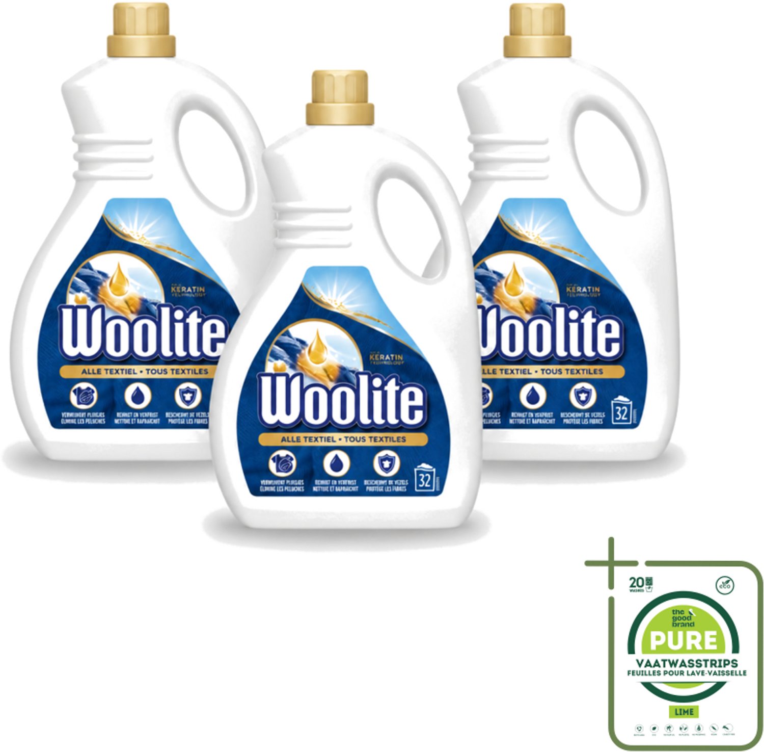 3 x Woolite Textile - Vloeibaar Wasmiddel - Met Keratine - Textiel Was - 32 Wasbeurten - 1,9L - Grootverpakking - Vaatwasstrips - Textiel Wasmiddel - Keratine Wasmiddel - Wasmiddel Voor Kleding - Wasmiddel Voor Textiel - Wasmiddel Met Keratine