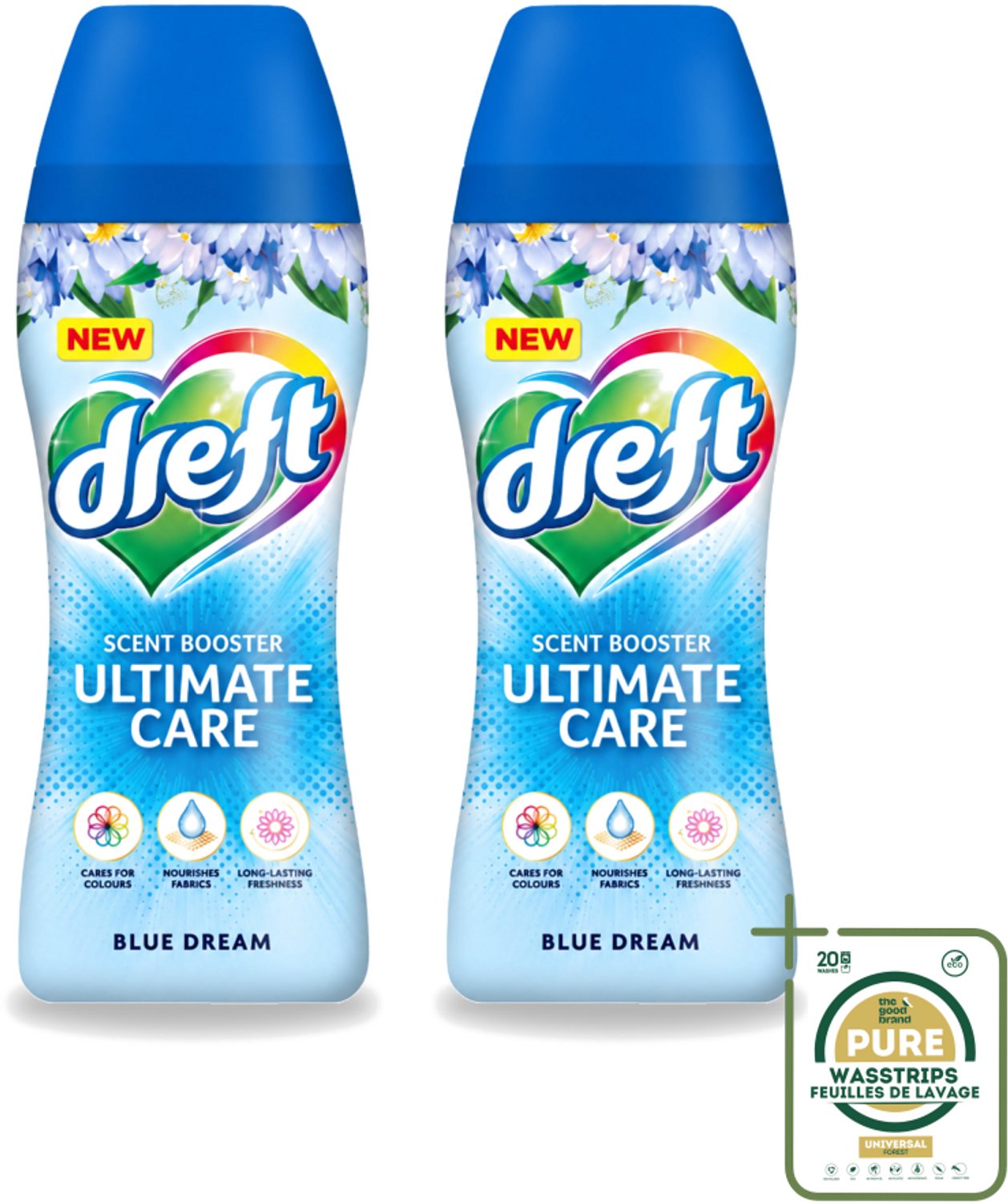 2 x Dreft - Ultimate Care - Wasverzachter - Geurbooster - Gekleurde Was - Blauwe Droom - 15 Wasbeurten - Wasstrips - Wasmiddel - Geurbooster - Wasverzachter - Kleurbescherming - Wasgeur