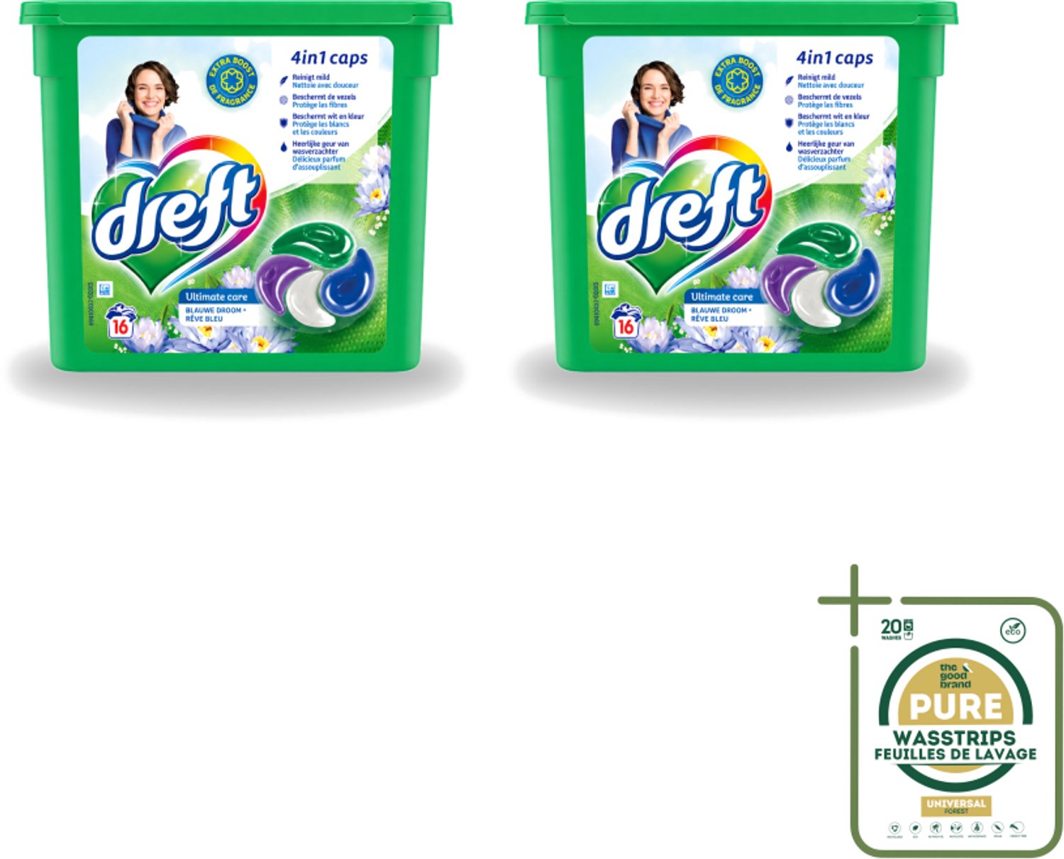 2 x Dreft - Wasmiddelcapsules 4in1 - Witte en Gekleurde Was - Blauwe Droom - 16 Wasbeurten - Wasstrips - Wasmiddelcapsules - Blauwe Droom - Kleurbescherming - Frisse Geur - Wasbeurten