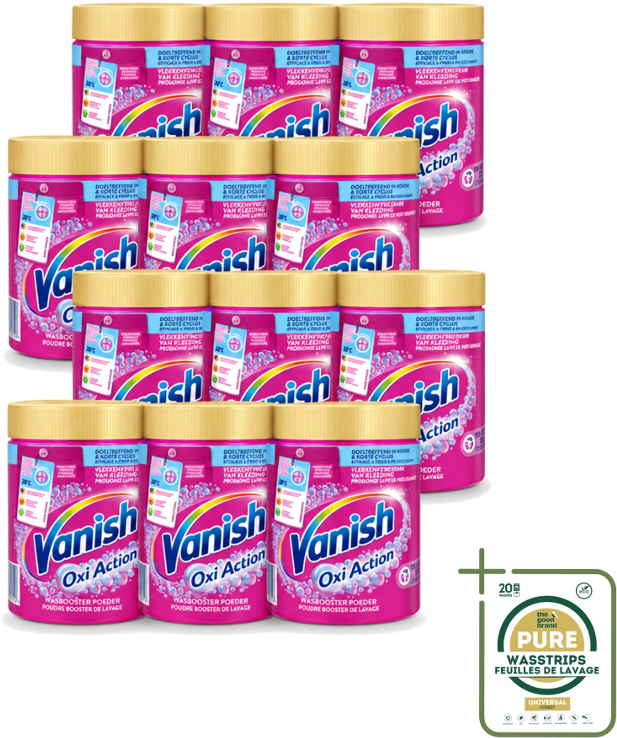 12 x Vanish Oxi Action - Vlekkenverwijderaar Poeder - Gekleurde Was - 1 Kg - Wasstrips - Vlekkenverwijderaar - Wasbooster - Kleuroverdracht - Geuren Neutraliseren - Hygiëne