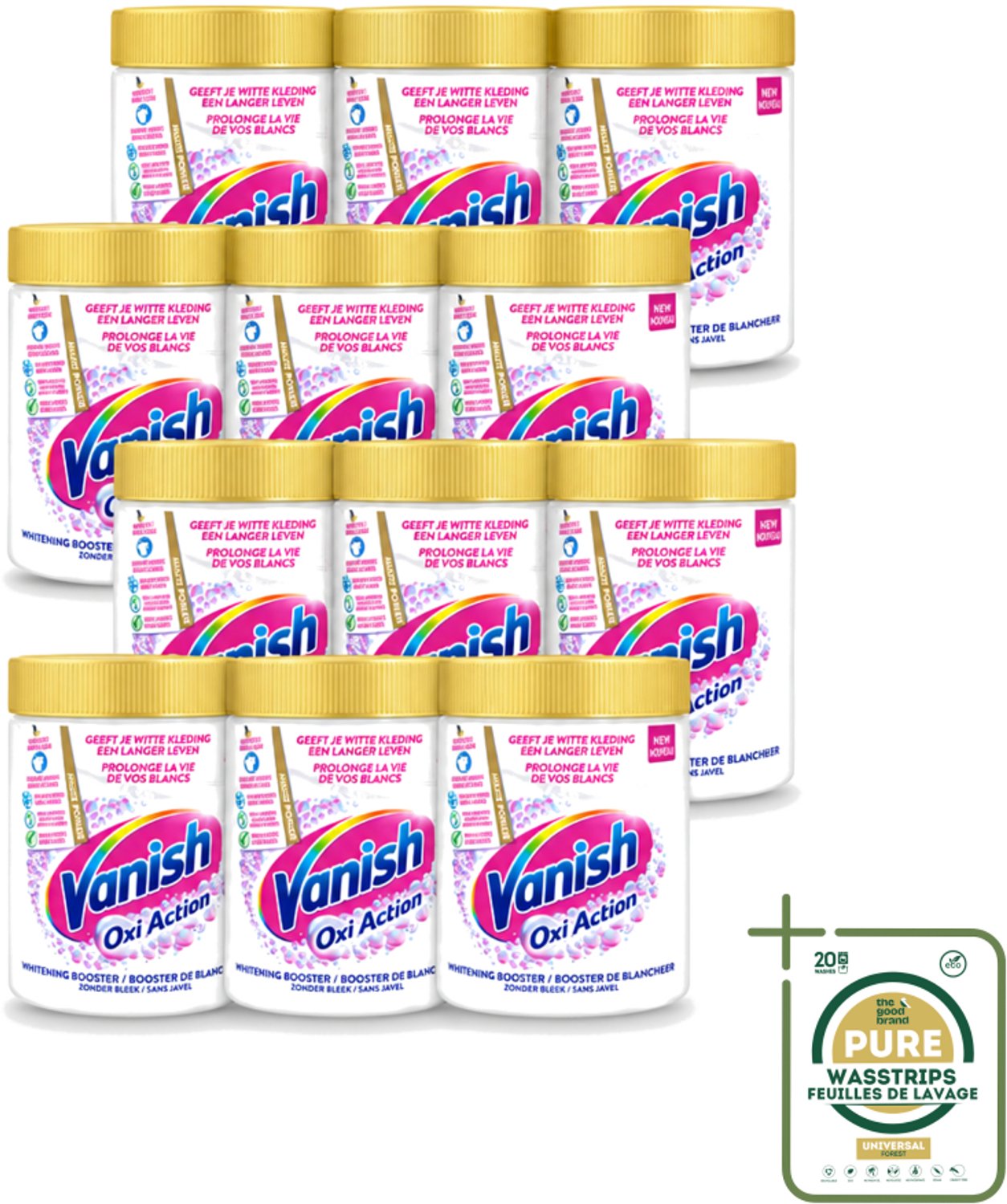 12 x Vanish Oxi Action - Vlekkenverwijderaar Poeder - Zonder Bleek - Witte Was - 550 Gram - Wasstrips - Vlekkenverwijderaar - Witte Was - Bleekvrije Was - Wasmiddel - Wasgeleid