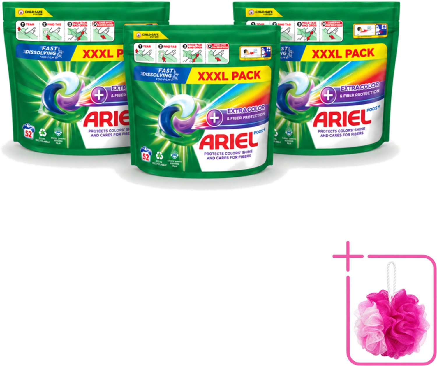 3 x Ariel – Waspods – Fiber Protection – 52 wasbeurten - Bulkverpakking - Vezelbescherming - Douchemop - Wasmiddel pod