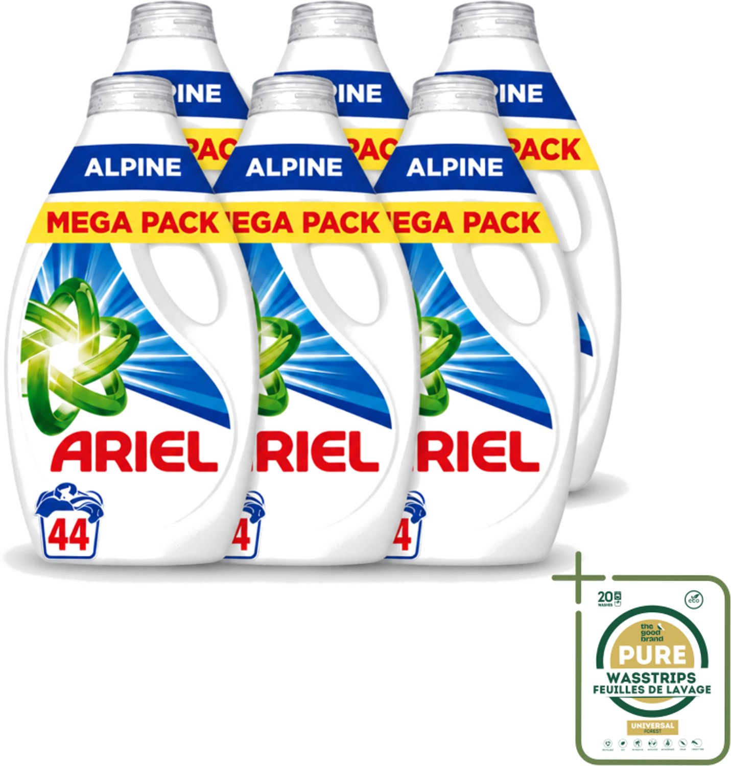 6 x Ariel – Vloeibaar Wasmiddel – Alpine – 1980 ml – 44 wasbeurten - Wasstrips - Vloeibaar Wasmiddel - Vlekverwijdering - Koud Wassen - Ariel Alpine - Wasmiddel 1980 Ml
