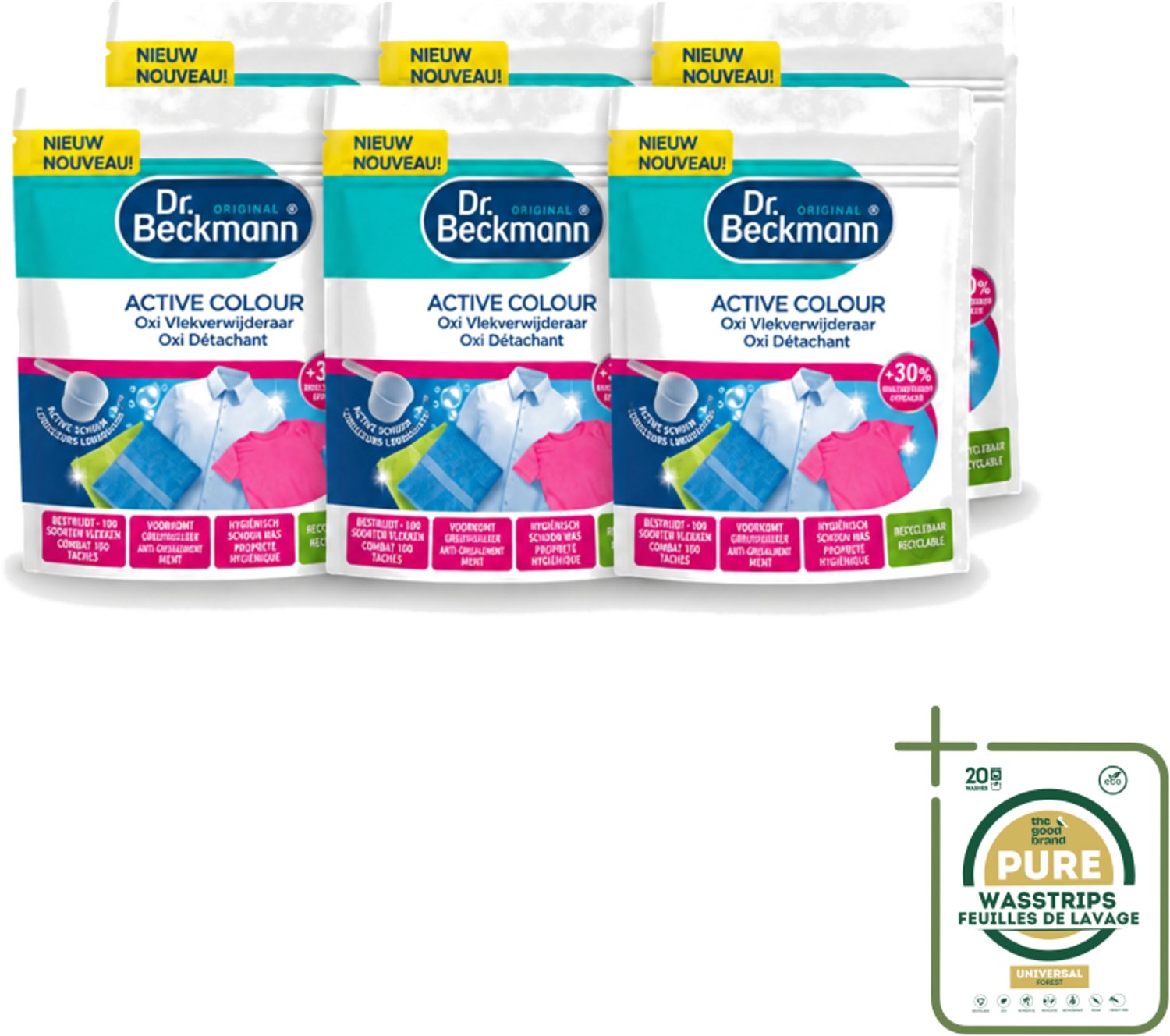 6 x Dr. Beckmann – Active Colour Oxi – Vlekverwijderaar – 400 g - Wasstrips - Vlekverwijdering - Kleurbehoud - Oxi Poeder - Wasmiddel - Wasmachine