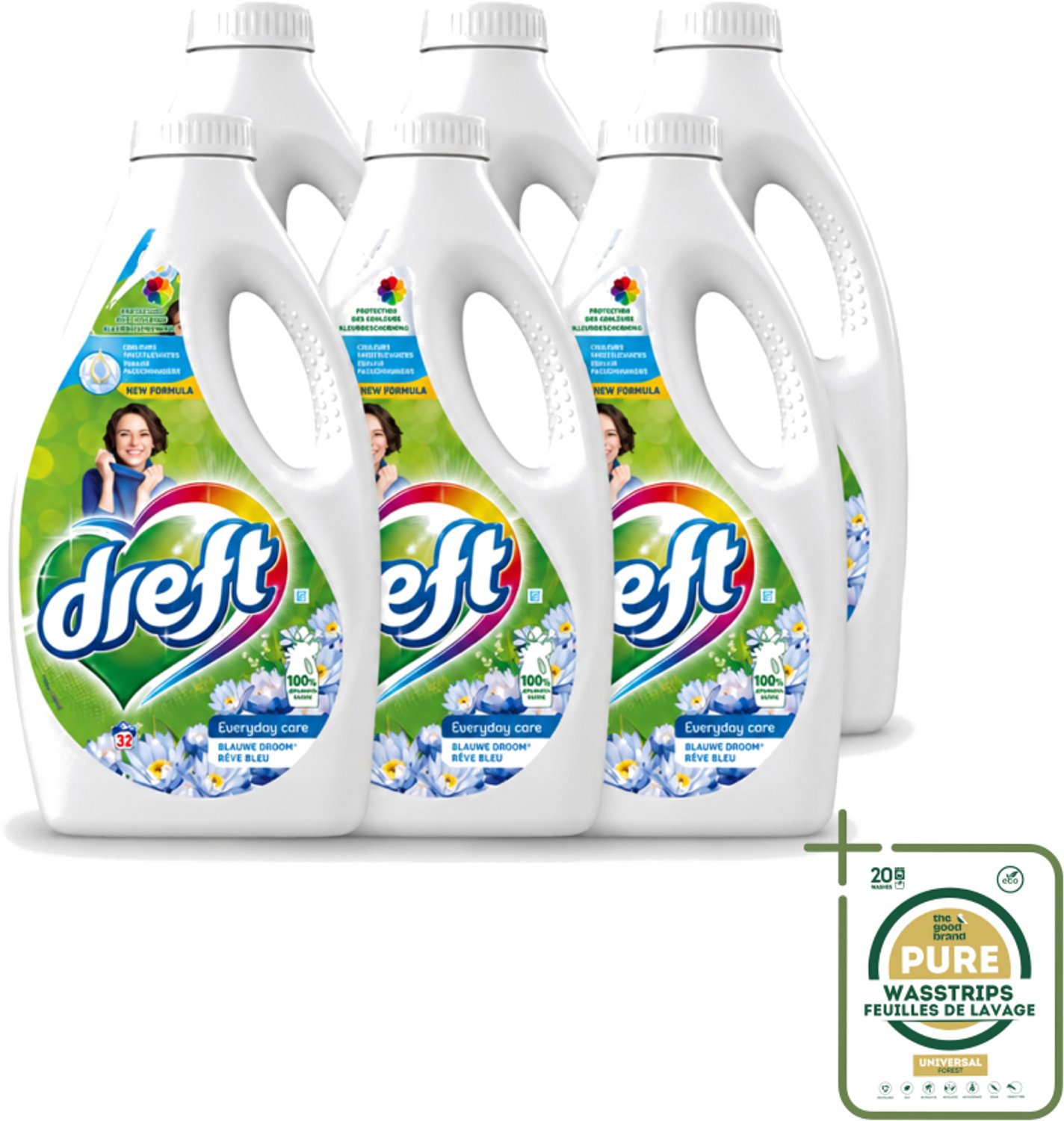 6 x Dreft – Vloeibaar Wasmiddel – Blue Dream – 32 Wasbeurten - Wasstrips - Wasmiddel - Vloeibaar Wasmiddel - Blue Dream - Vlekverwijdering - Kleding Reinigen