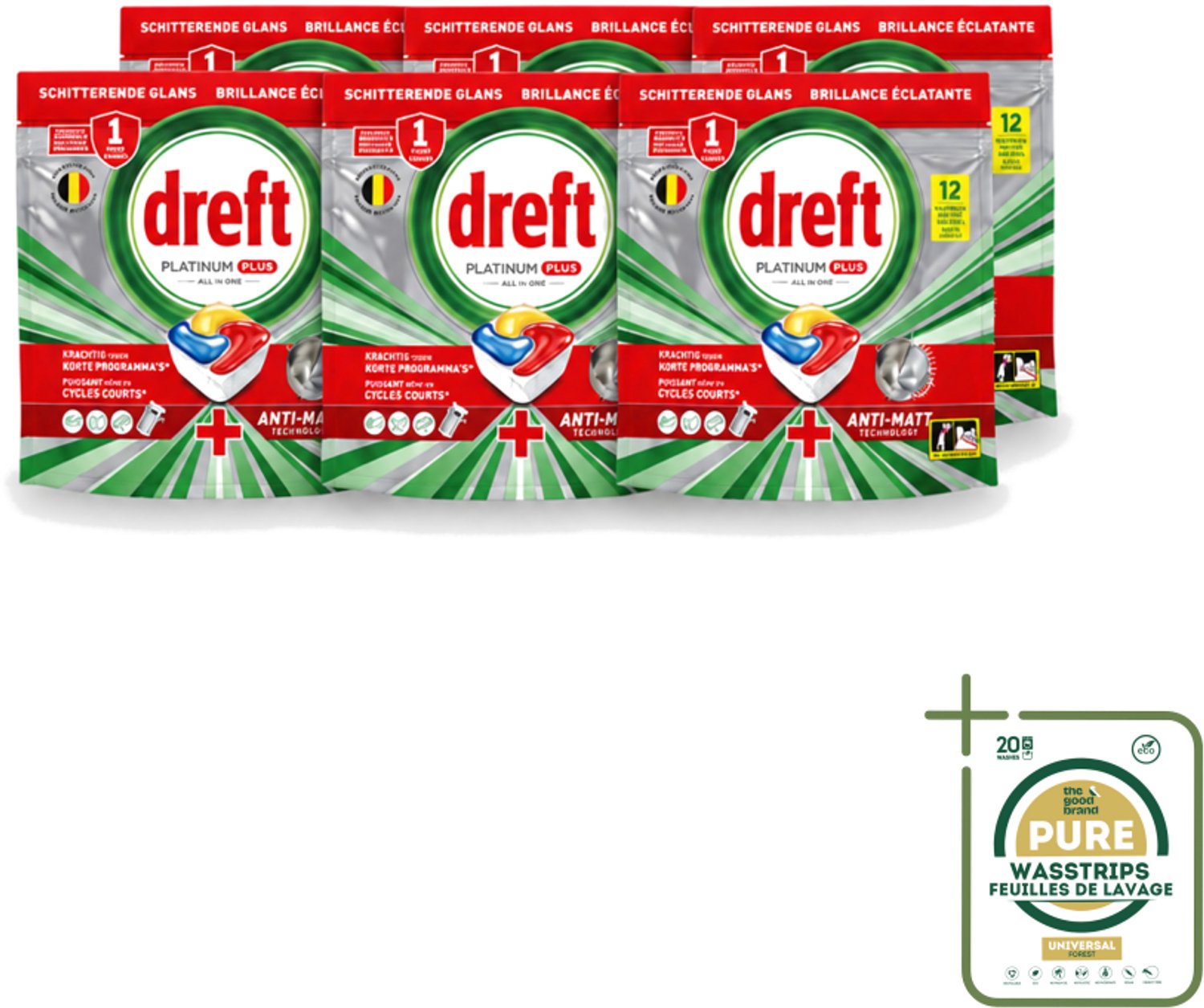 6 x Dreft – Vaatwastabletten – Platinum Plus All-in-One – Lemon – 12 Tabletten - Vaatwasmiddelen - Vaatwastabletten - Anti-dofheid - Vaatwasmiddelen Lemon - Vaatwasmiddelen Anti-matt