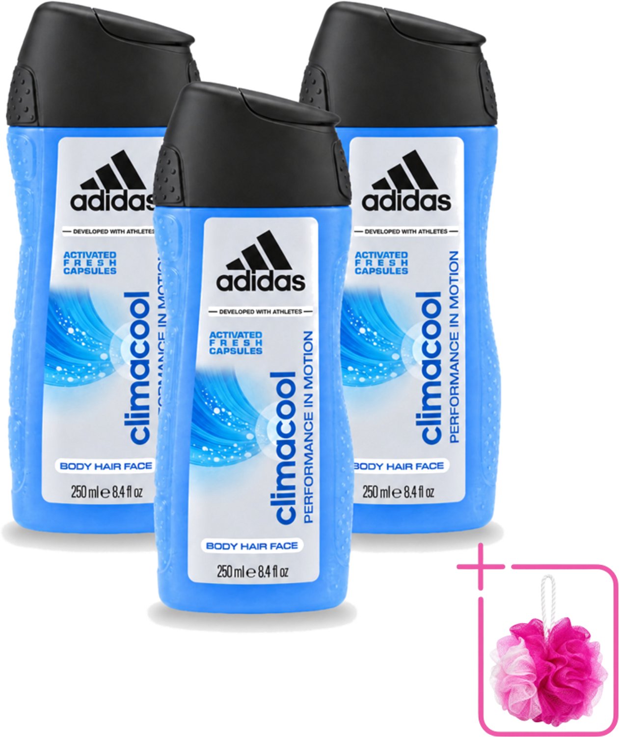 3 x Adidas – Douchegel – Climacool Men – 250 ml - Bulkverpakking - Douchegel - Douchemop - Frisheid