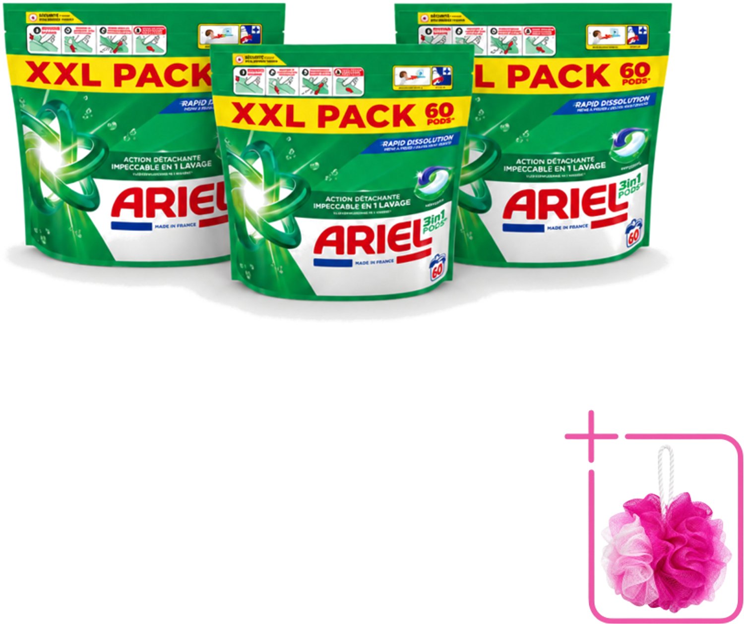 3 x Ariel – Pods 3in1 – Original – 60 wasbeurten - Bulkverpakking - Ariel 3in1 Pods - Douchemop - Wasmiddel capsules
