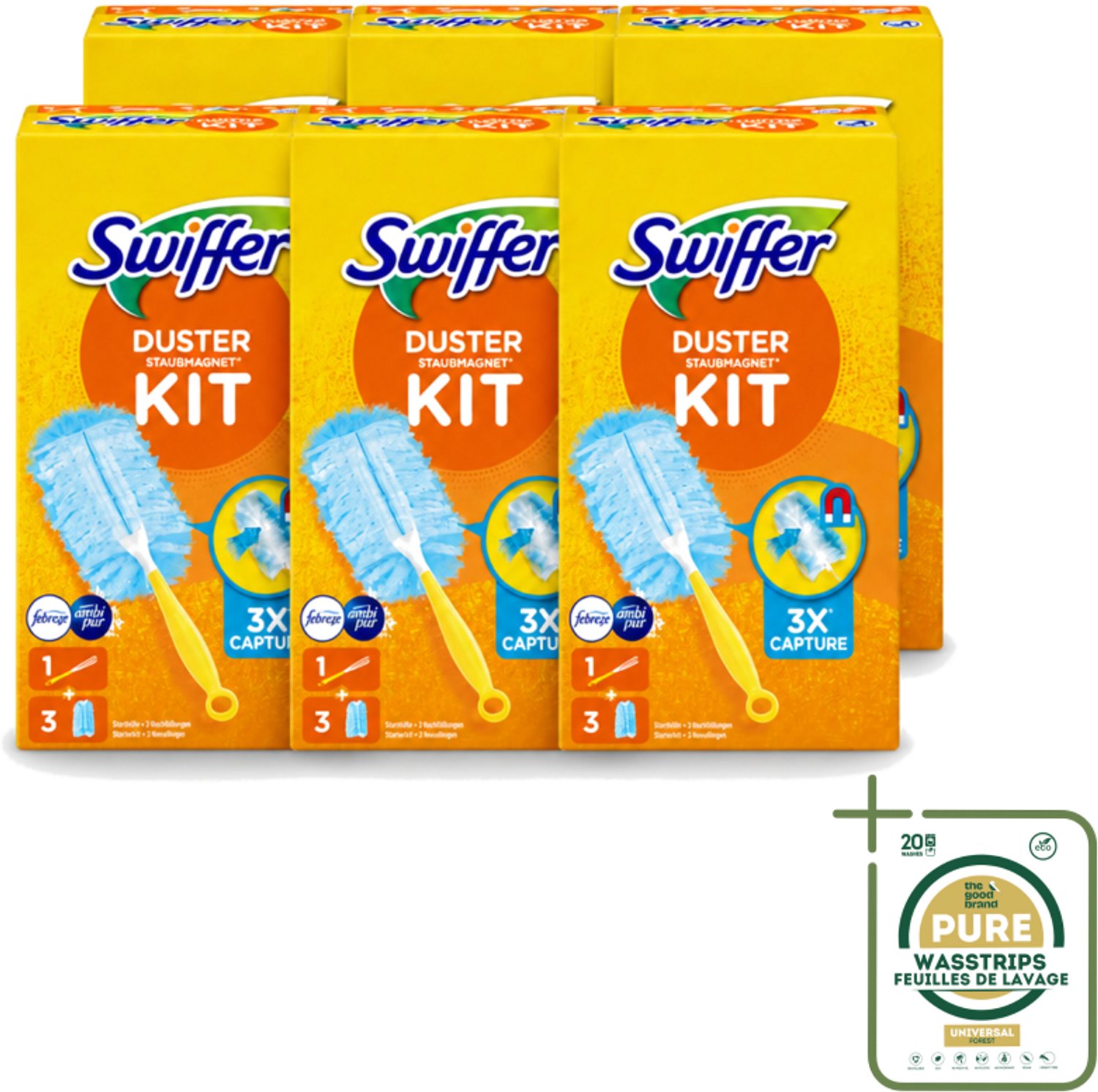 6 x Swiffer – Starterkit + 3 Navullingen – Met Febreze - Wasstrips - Stofvrij Maken - Stof Opvangen - Stofdoek - Stof Opvangen - Stof Opvangen