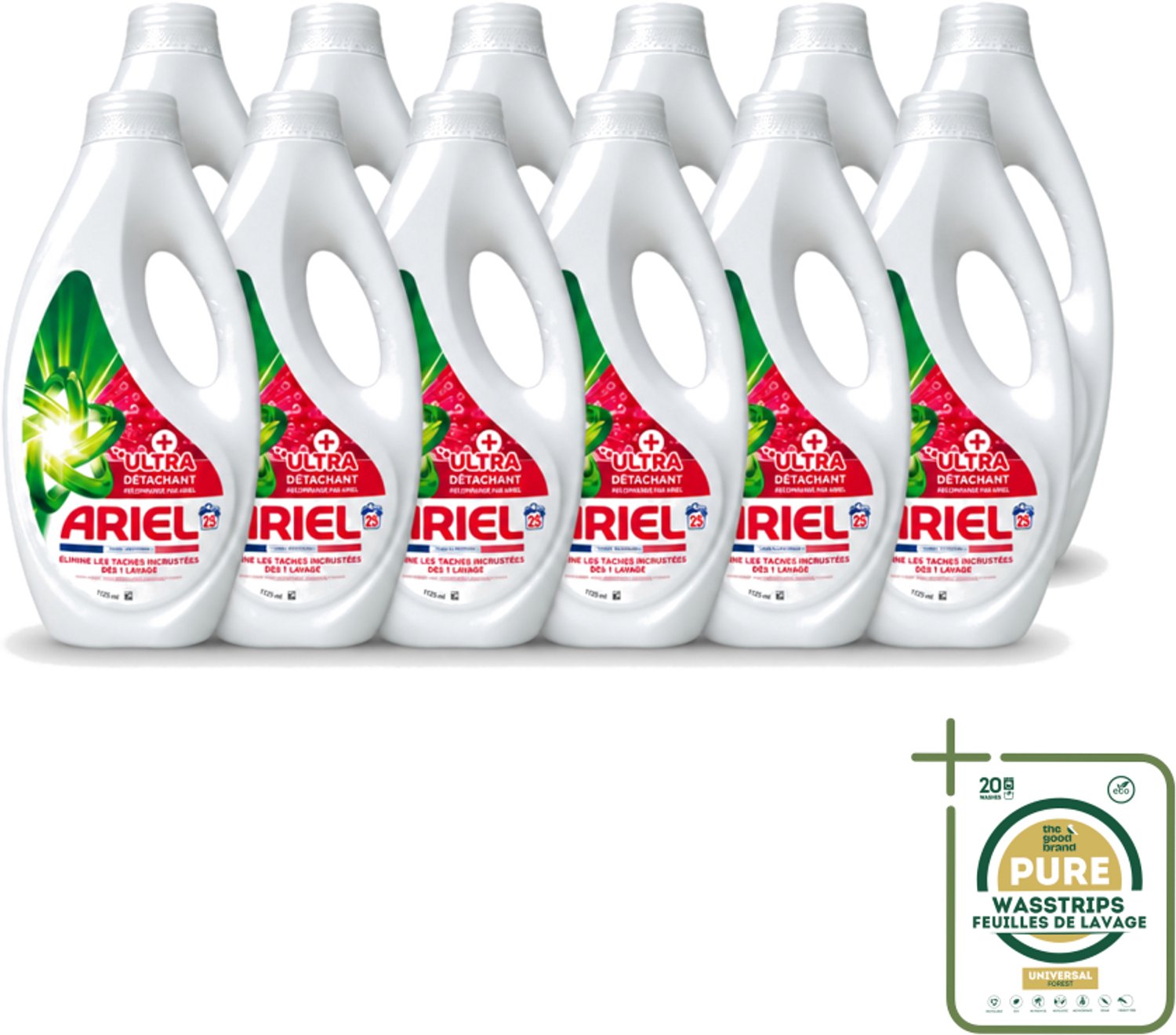 12 x Ariel – Vloeibaar Wasmiddel – Ultra Vlekverwijderaar – 1125 ml – 25 wasbeurten - Wasstrips - Vlekverwijderaar - Wasmiddel - Vloeibaar Wasmiddel - Krachtige Vlekverwijdering - Ingedroogde Vlekken