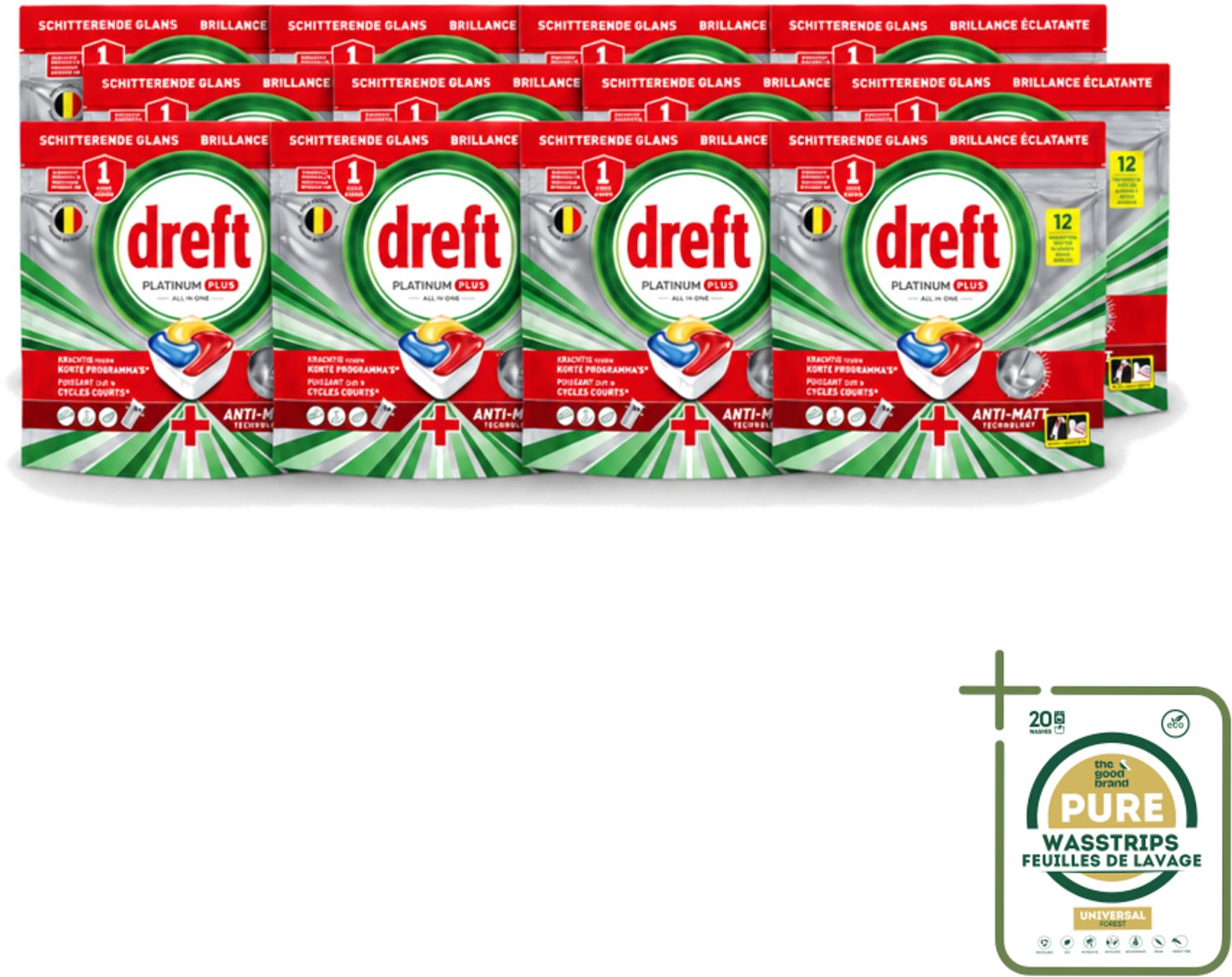 12 x Dreft – Vaatwastabletten – Platinum Plus All-in-One – Lemon – 12 Tabletten - Vaatwasmiddelen - Vaatwastabletten - Anti-dofheid - Vaatwasmiddelen Lemon - Vaatwasmiddelen Anti-matt