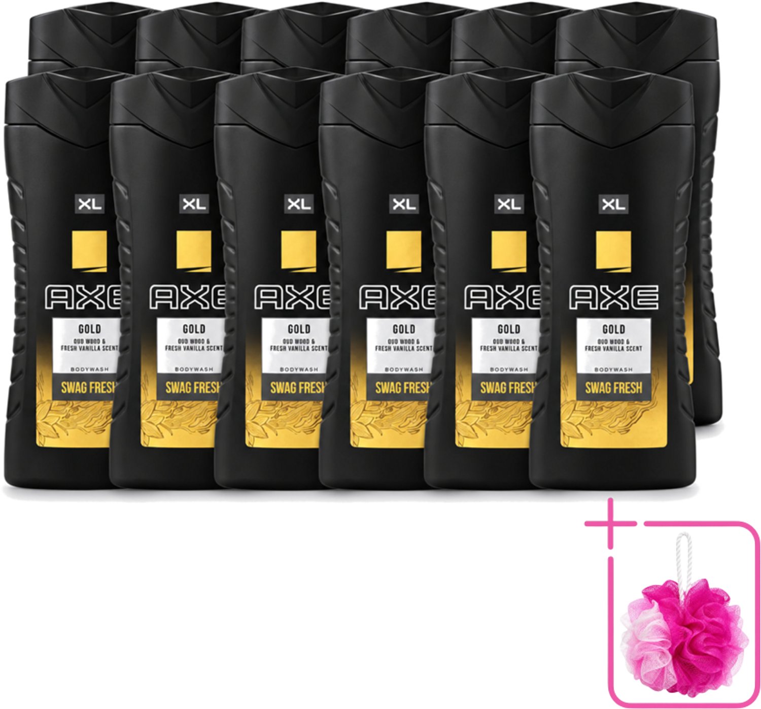 12 x Axe XL - Douchegel - Gold - Oud Wood & Fresh Vanilla - Swag Fresh - 400 ml - Bulkverpakking - Douchegel - Douchemop - Geur