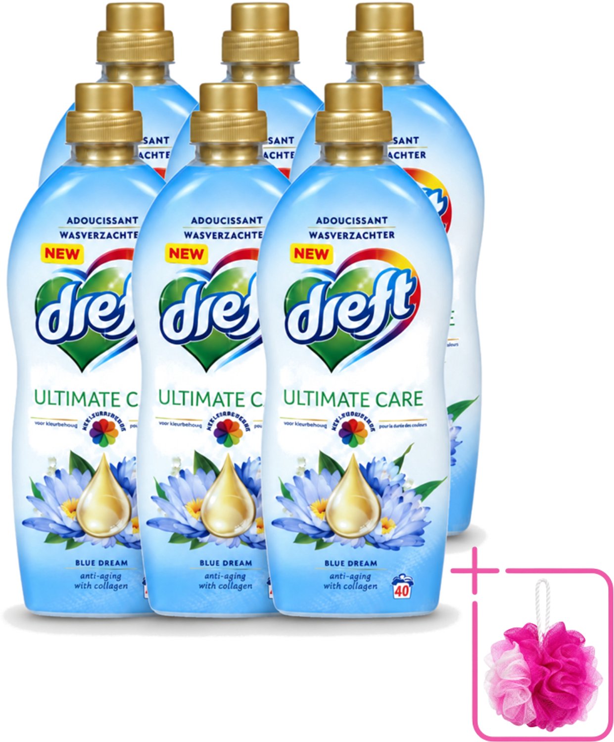 6 x Dreft - Wasverzachter - Gekleurde Was - Blauwe Droom - Anti-Veroudering - 40 Wasbeurten - Bulkverpakking - Wasverzachter - Douchemop - Anti-aging