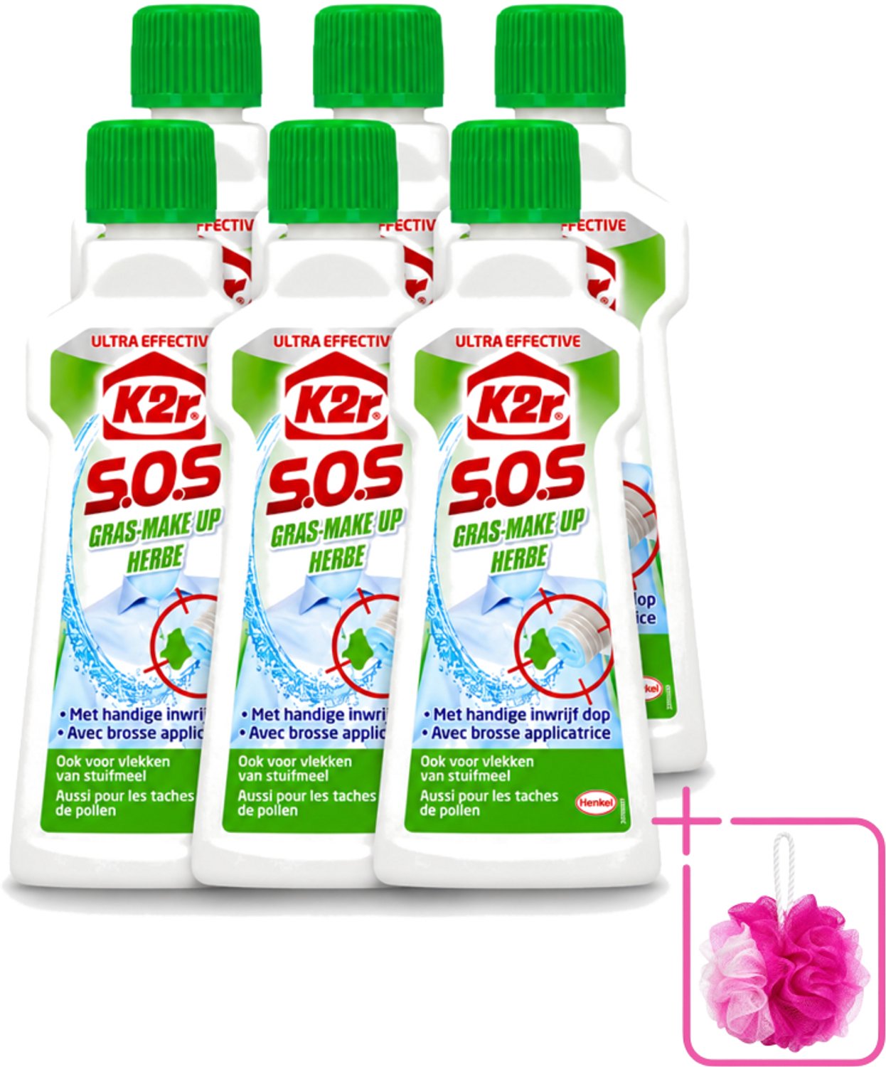6 x K2R - SOS Vlekverwijderaar - Gras & Make-up - 50ml - Bulkverpakking - Vlekverwijderaar - Douchemop - Grasvlek
