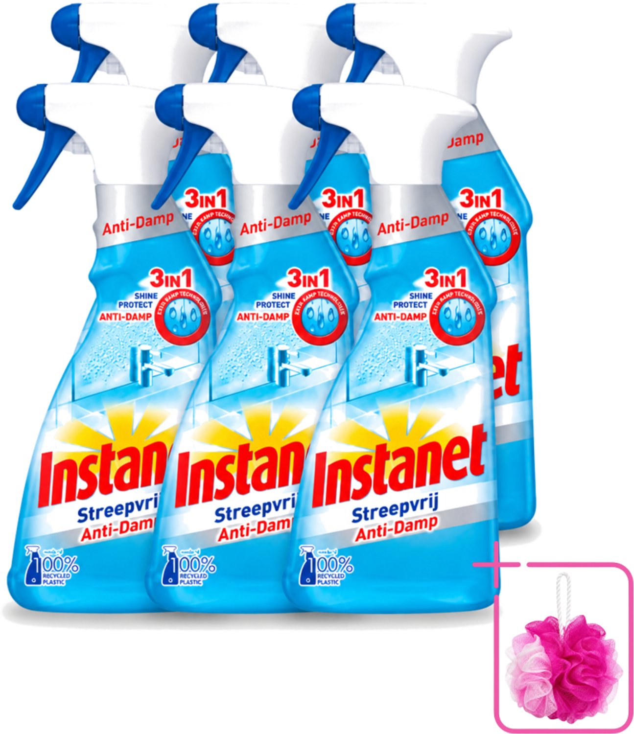 6 x Instanet - Schoonmaakspray - Anti-Damp - Streepvrij - 3in1 - 500 ml - Bulkverpakking - Schoonmaak spray - Douchemop - Anti-damp