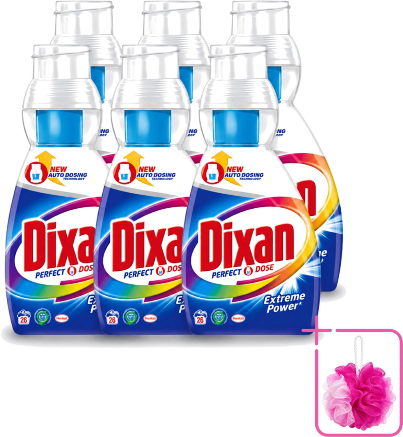 6 x Dixan Perfect Dose - Vlekkenkampioen - Extreme Power - Witte, Gekleurde & Zwarte Was - 26 Wasbeurten - Bulkverpakking - Wasmiddel - Douchemop - Vlekkenverwijdering