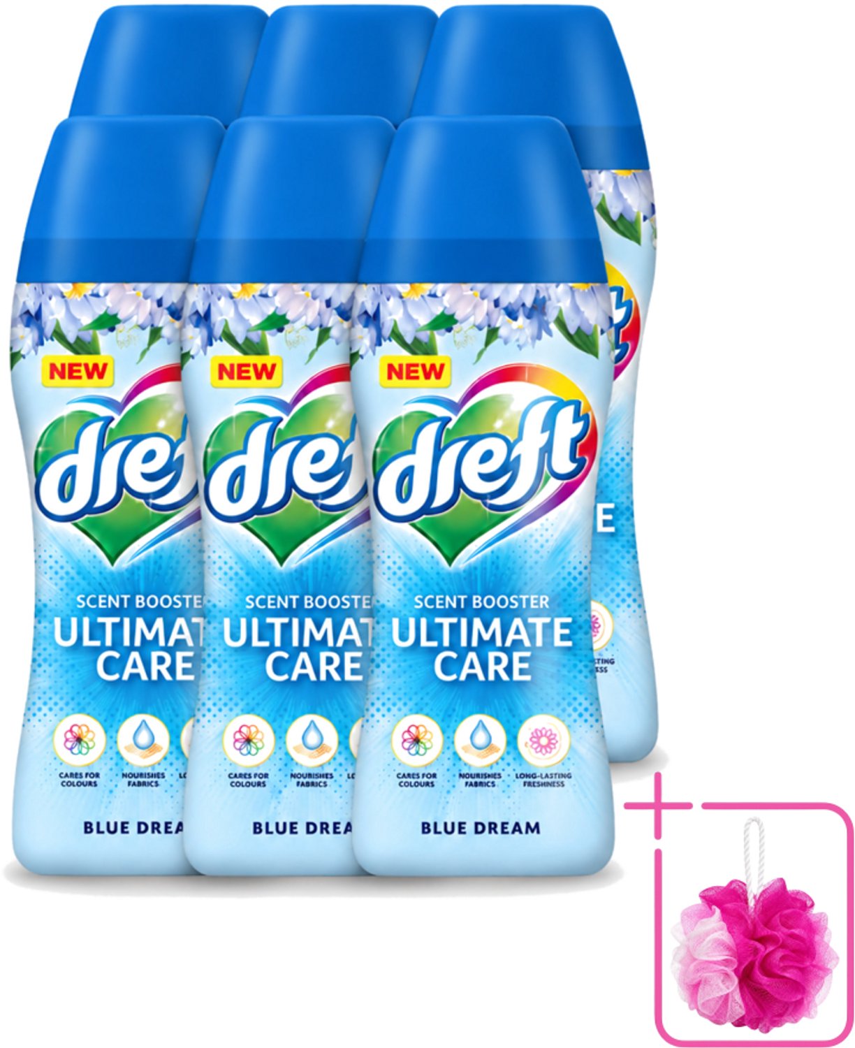 6 x Dreft - Ultimate Care - Wasverzachter - Geurbooster - Gekleurde Was - Blauwe Droom - 15 Wasbeurten - Bulkverpakking - Wasmiddel - Douchemop - Geurbooster