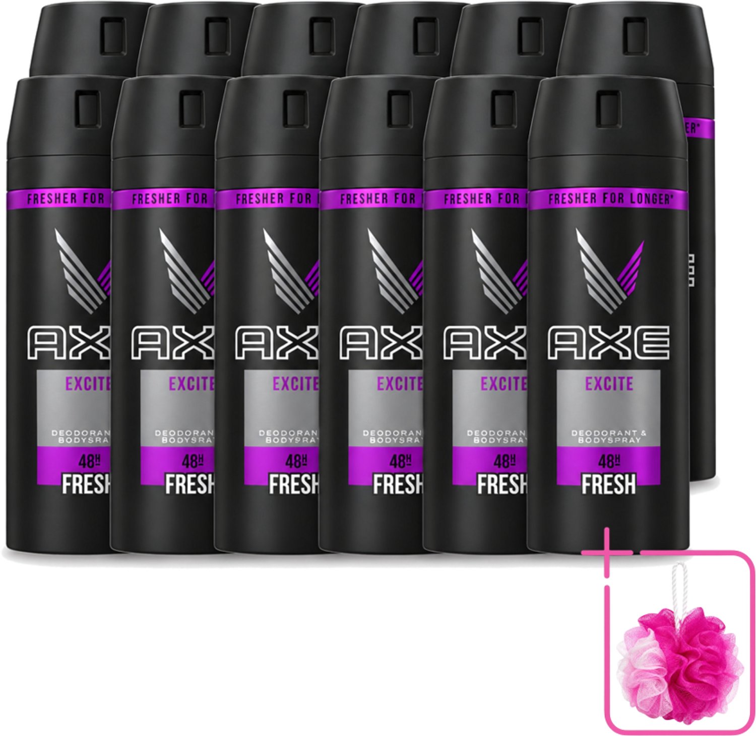 12 x Axe - Deodorant Bodyspray - 48hrs Fresh - Excite - 150 ml - Bulkverpakking - 48 uur fris - Douchemop - Deodorant spray