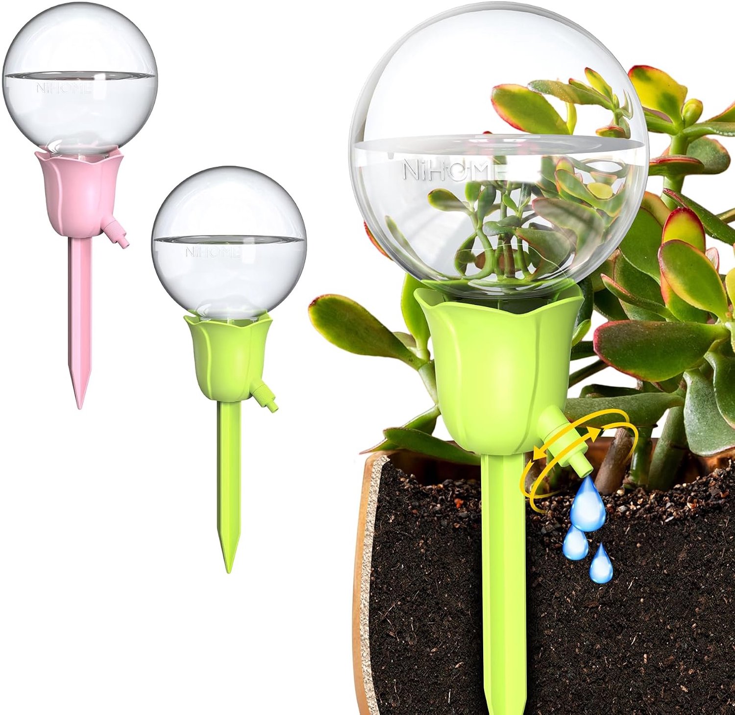 NiHome 2-Pack Tulip Shaped Plant Self-Watering Globes (Pink + Green) - ShopVlot