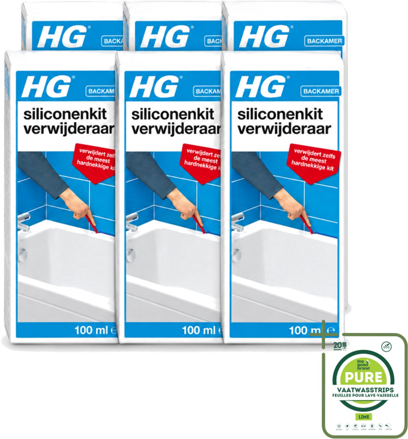 6 x HG - Siliconenkit Verwijderaar - Ook Tegen Hardnekkige Kit - Inclusief Borstel & Spatel - 100 ml - Grootverpakking - Siliconenkit Verwijderaar - Kit Verwijderen - Kitresten Verwijderen - Siliconen Kit Verwijderen - Hardnekkige Kit Verwijderen