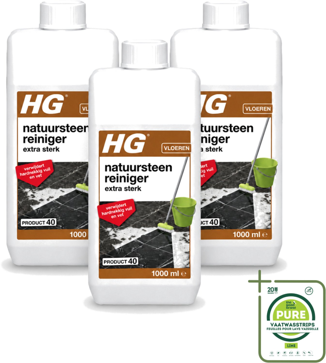 3 x HG - Natuursteenreiniger - Extra Sterk - Verwijdert Hardnekkig Vuil & Vet - 1L - Grootverpakking - Vaatwasstrips - Natuursteen Reinigen - Vet Verwijderen - Natuursteen Reiniger - Marmer Reinigen - Travertin Reinigen