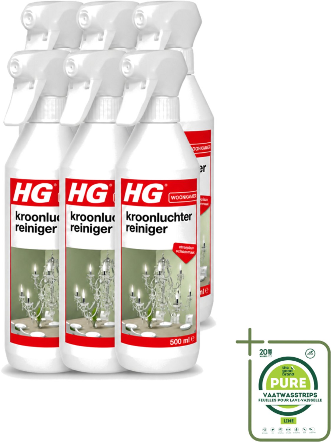 6 x HG - Kroonluchterreiniger - Streeploze Schoonmaak - 500 ml - Grootverpakking - Kroonluchter Reinigen - Koperen Reinigen - Messing Reinigen - Bronzen Reinigen - Vuil Verwijderen
