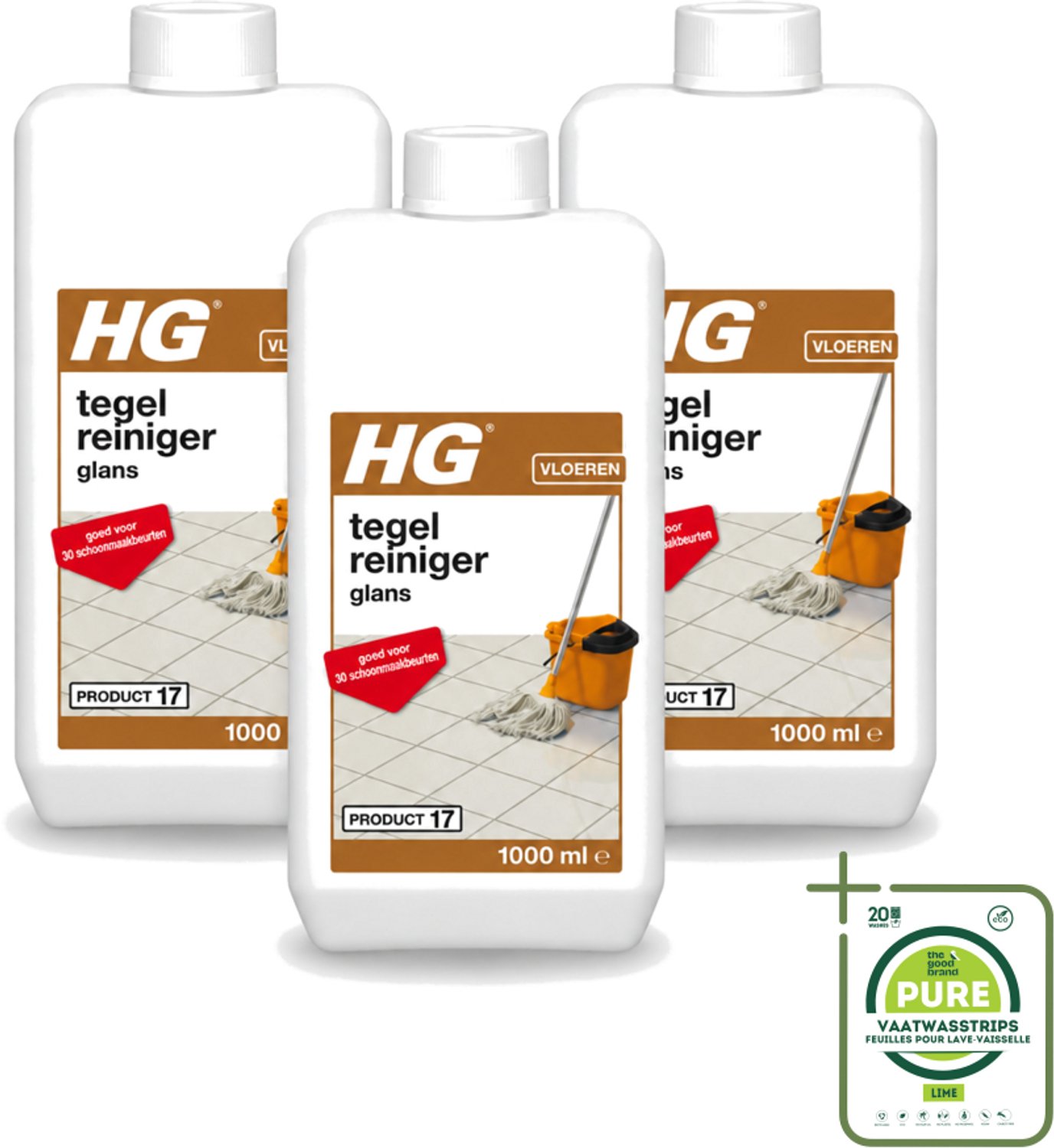 3 x HG - Vloeren - Tegelreiniger Glans - Biologisch Afbreekbaar - 1L - Grootverpakking - Vaatwasstrips - Tegelreiniger - Glans Herstellen - Biologisch Afbreekbaar - Vloer Reinigen - Tegel Reinigen