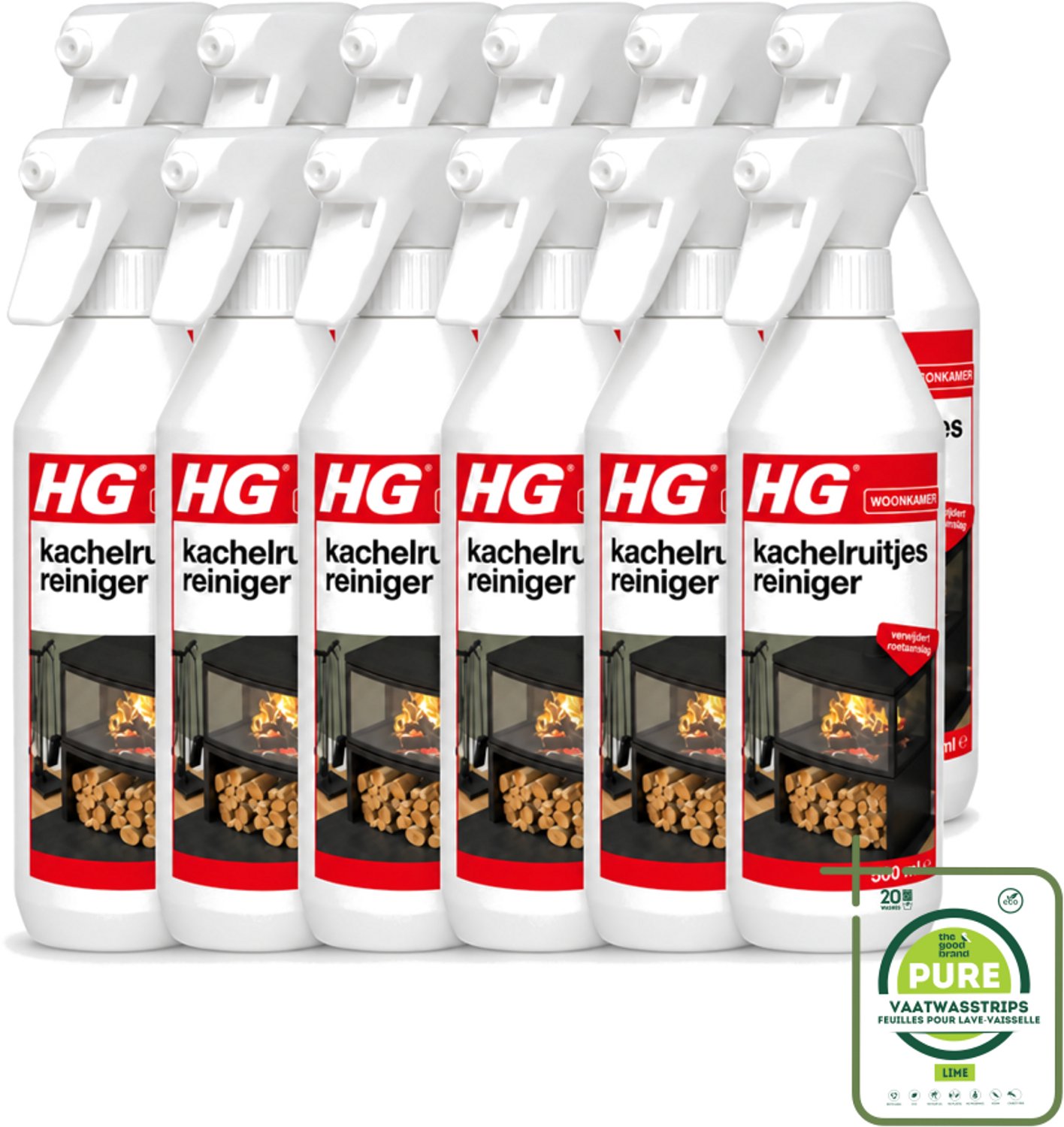 12 x HG - Kachelruitjesreiniger - Verwijdert Roetaanslag - 500 ml - Grootverpakking - Kachelruiten Reinigen - Roet Verwijderen - Haardvenster Reinigen - Baksteen Reinigen - Kachel Reinigen