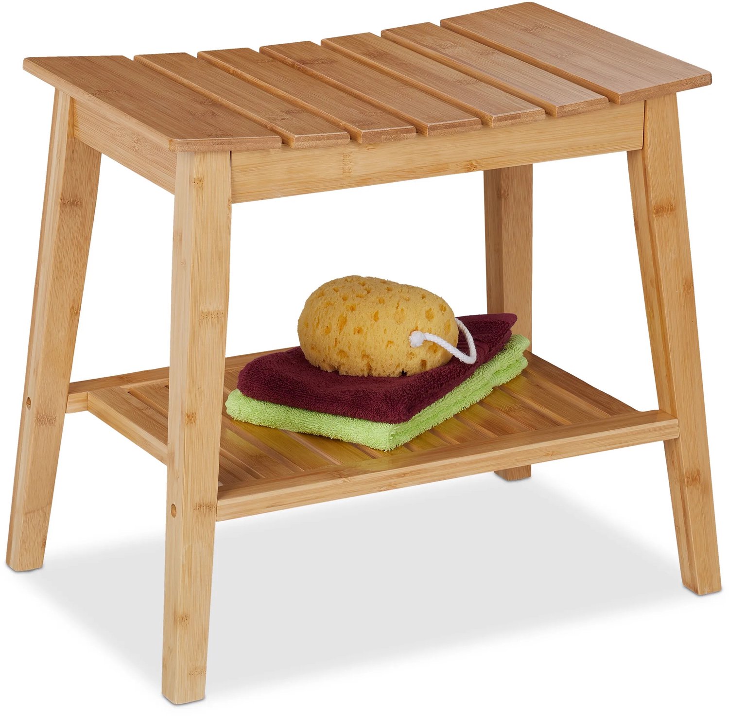Molhaus Bamboe Badkruk - Naturel - Met Opbergruimte - Douchebank en Schoenenbank - 52 x 34 x 45 cm - Voor Badkamer en Hal - Kruk