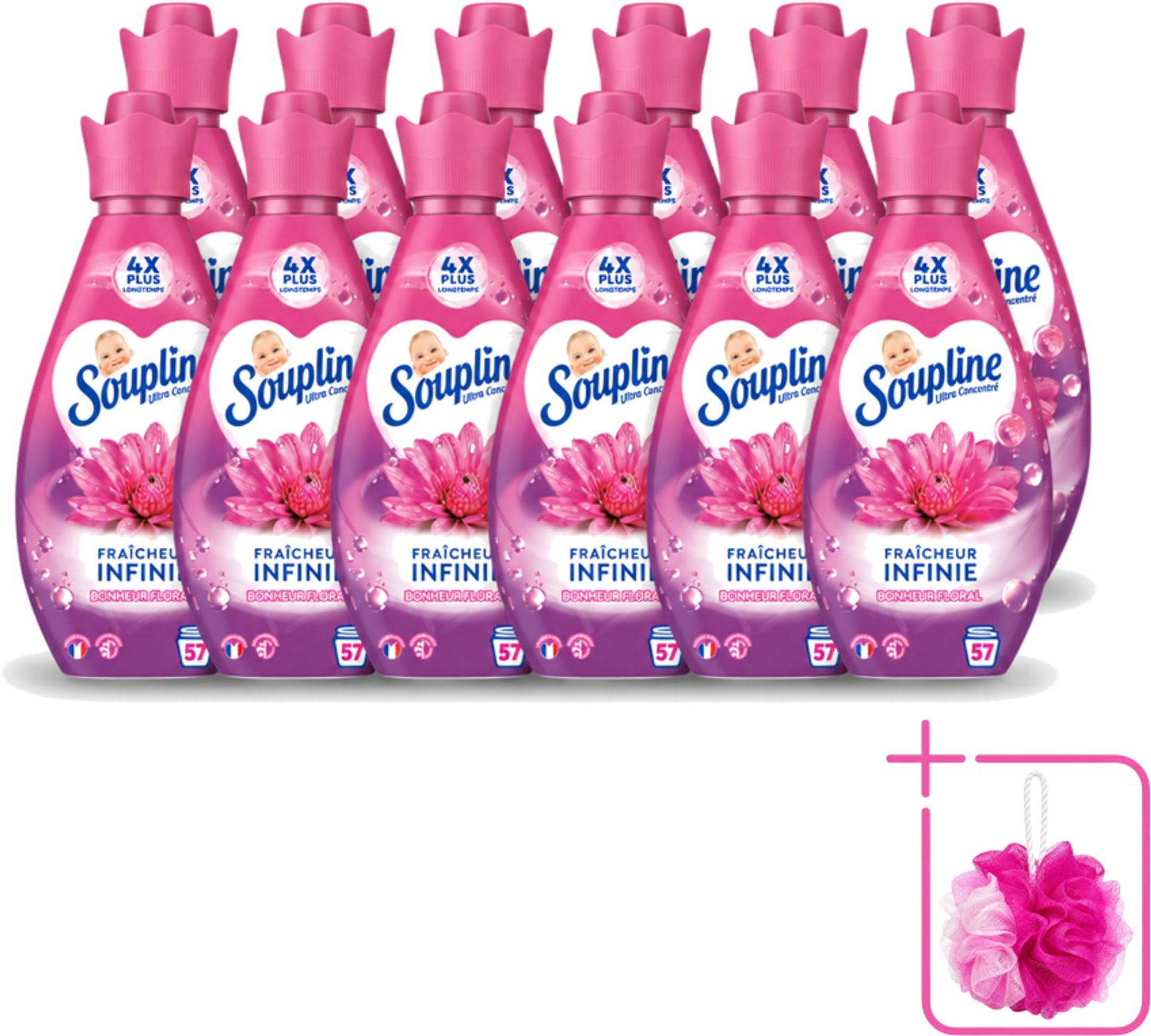 12 x Soupline – Wasverzachter – Infinite Freshness Floral Happiness – 800 ml - Bulkverpakking - Wasverzachter - Douchemop - Frisheid