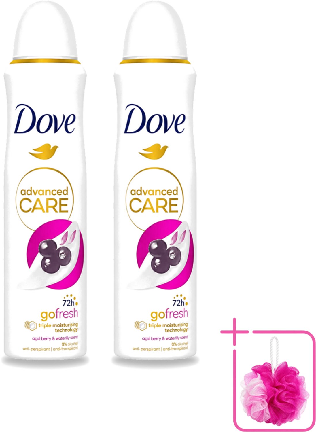 2 x Dove - Deospray - Acai Bes & Waterlelie - 150 ml - Bulkverpakking - Acai Bes & Waterlelie Deospray - Douchemop - Deospray oksels