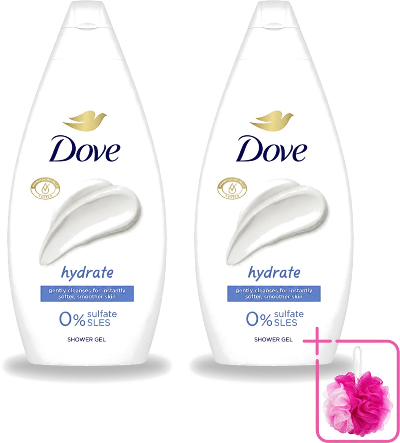 2 x Dove Hydrate - Douchegel - Sulfaatvrij - 250 ml - Bulkverpakking - Hydraterende douchegel - Douchemop - Sulfaatvrije douchegel