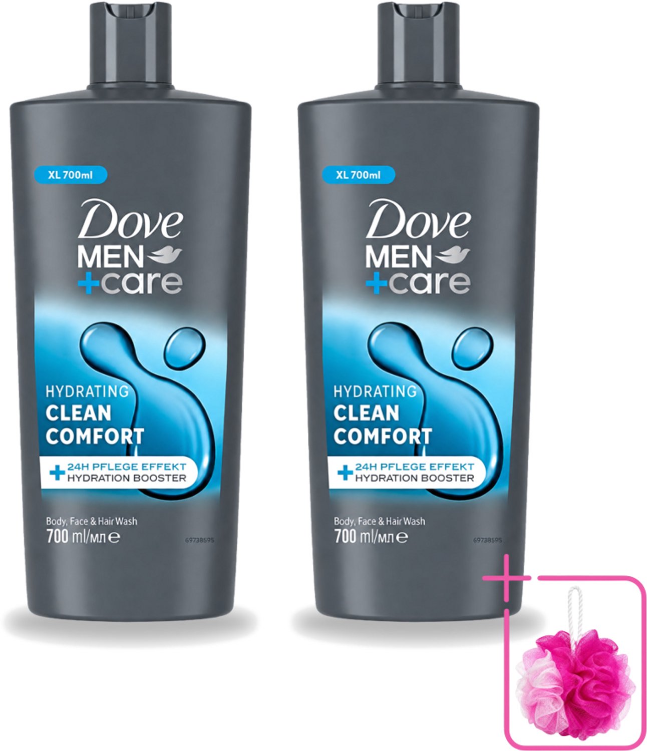 2 x Dove Men+Care - Clean Comfort - 3-in-1 Douchegel - Hydraterend- 700 ml - Bulkverpakking - Douchegel voor mannen - Douchemop - Lichaamsgel