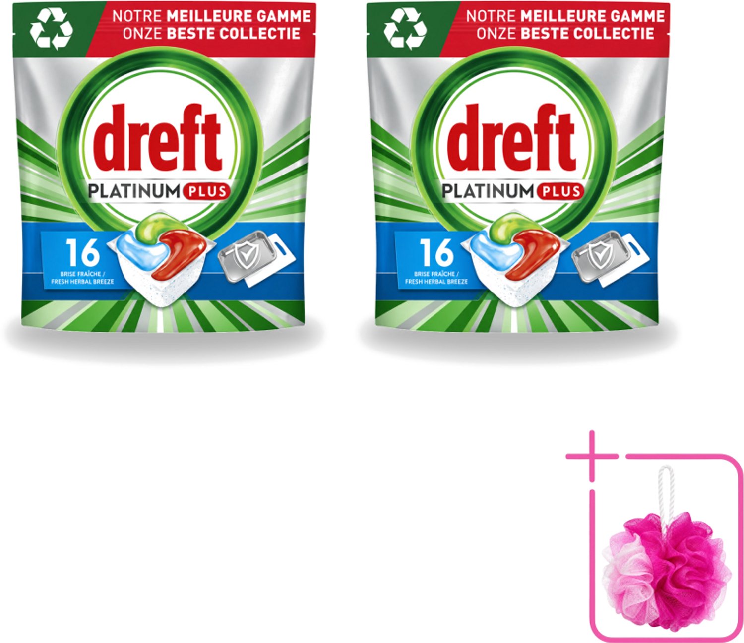 2 x Dreft Platinum Plus - All In One - Vaatwascapsules - Fresh Herbal Breeze - 16 Afwasbeurten - Bulkverpakking - Vaatwassen - Douchemop - Vaatwassen capsule
