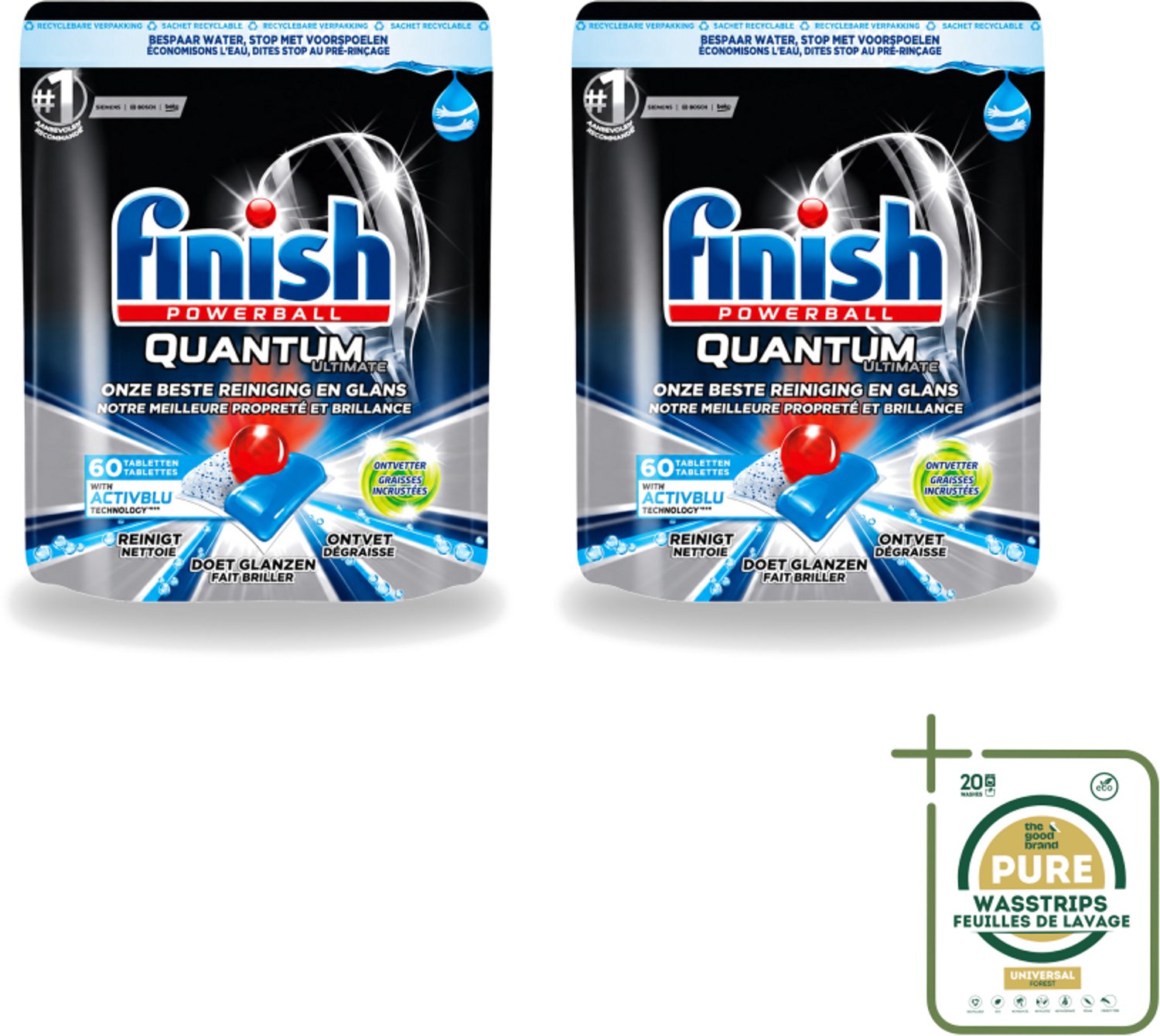 2 x Finish Powerball - Quantum Ultimate - Vaatwastabletten - Ontvetter - 60 Tabletten - Wasstrips - Vaatwasmiddel - Vaatwastablet - Ontvetter - Vaat Reinigen - Vaatwasser